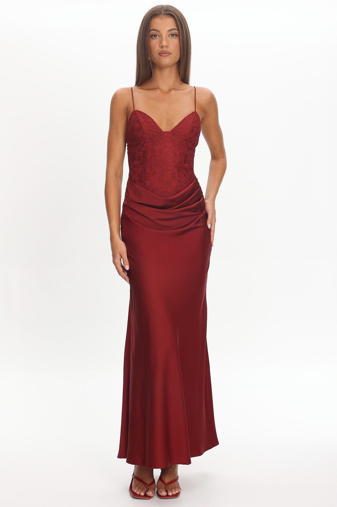 Faelis Draped Waist Maxi Dress Wine-Maymioy