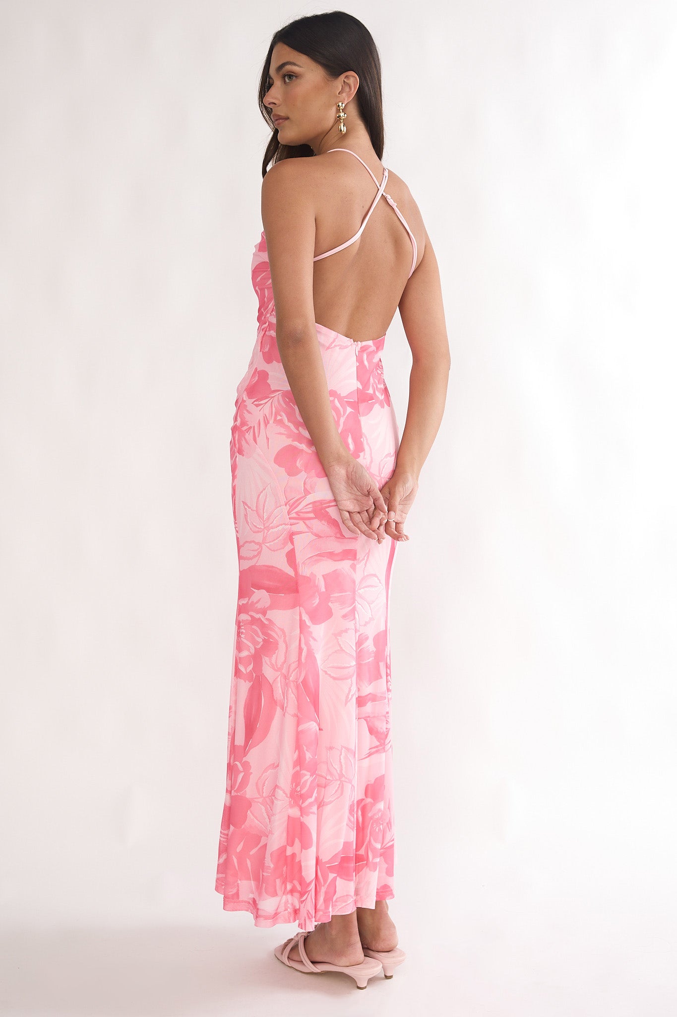 Meloria Low Back Maxi Dress Floral Pink-Maymioy
