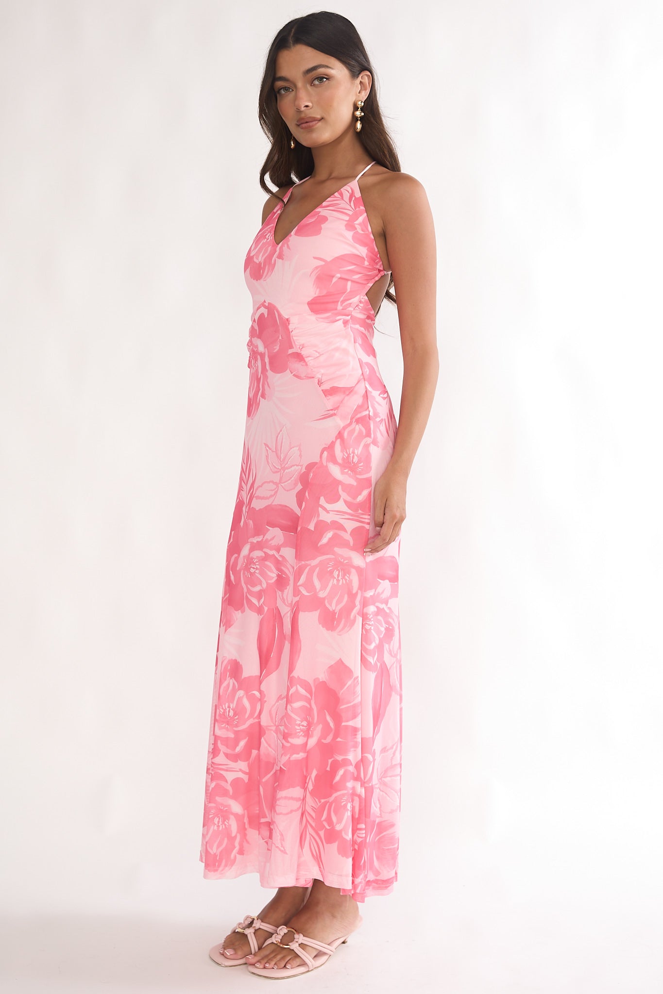 Meloria Low Back Maxi Dress Floral Pink-Maymioy