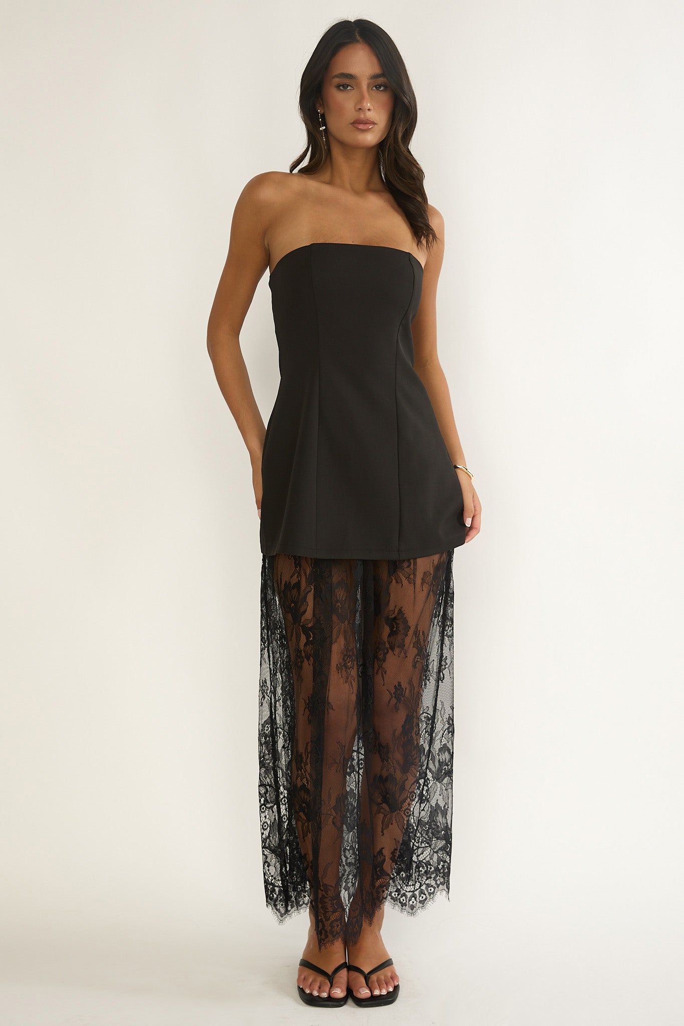 Talina Strapless Two-Piece Lace Skort Set Black-Maymioy