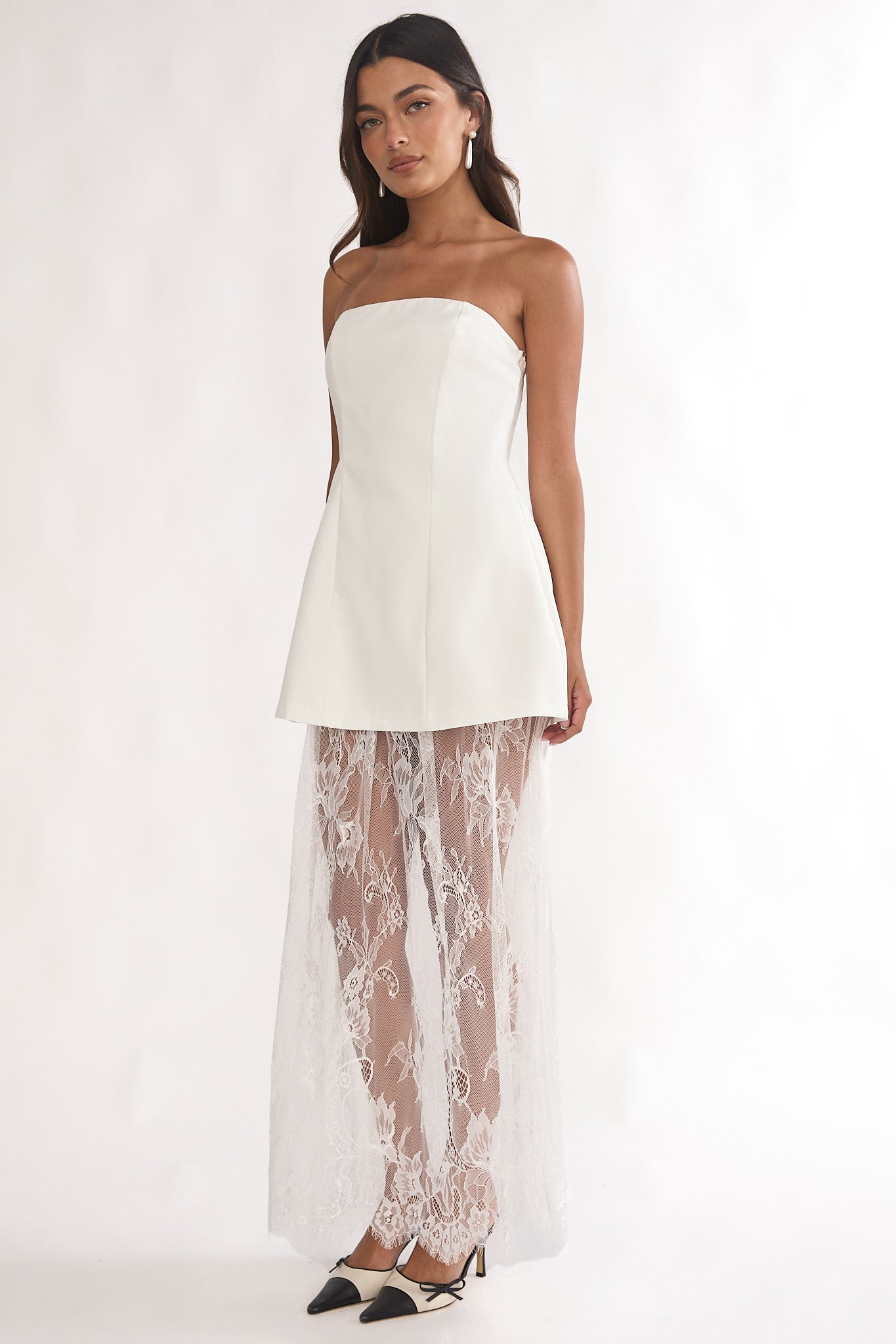 Talina Strapless Two-Piece Lace Skort Set White-Maymioy