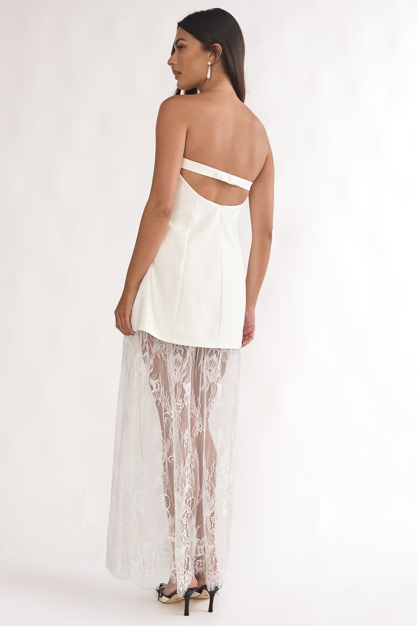 Talina Strapless Two-Piece Lace Skort Set White-Maymioy
