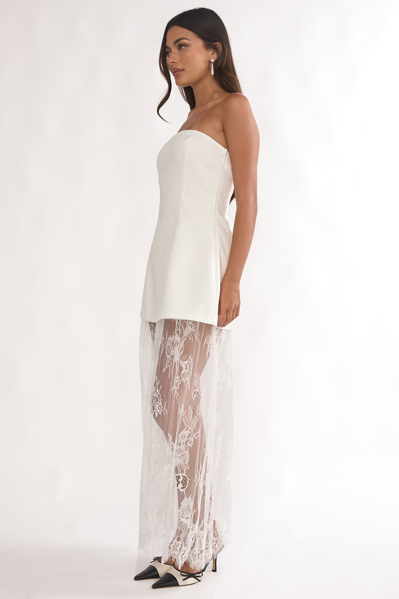 Talina Strapless Two-Piece Lace Skort Set White-Maymioy