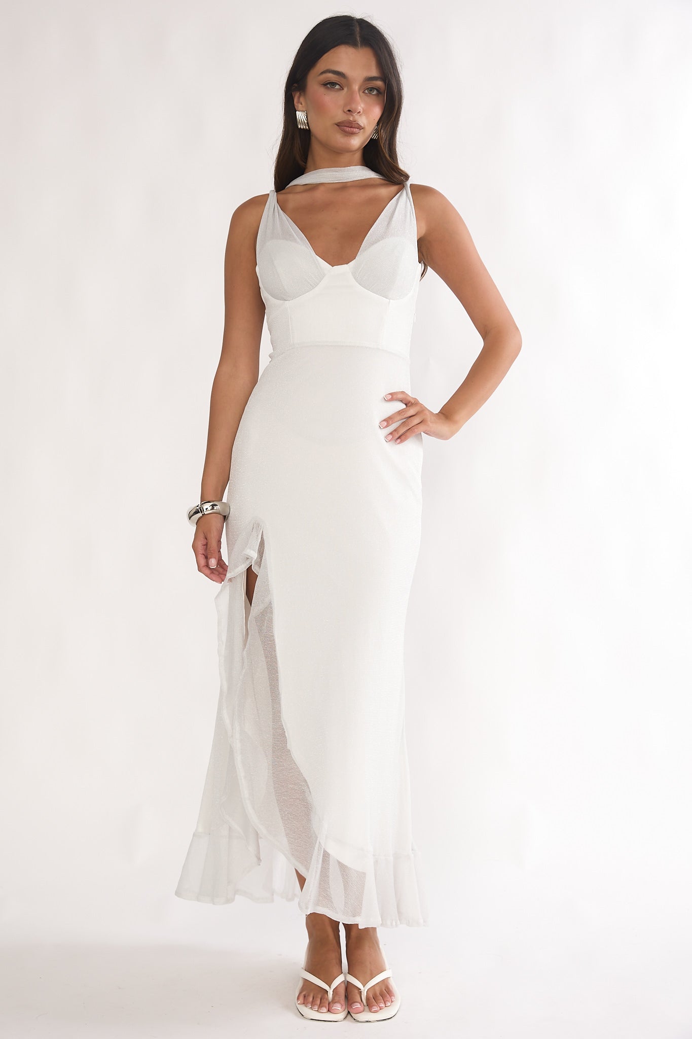 Chantrelle Twist Back Split Maxi Dress Silver-Maymioy