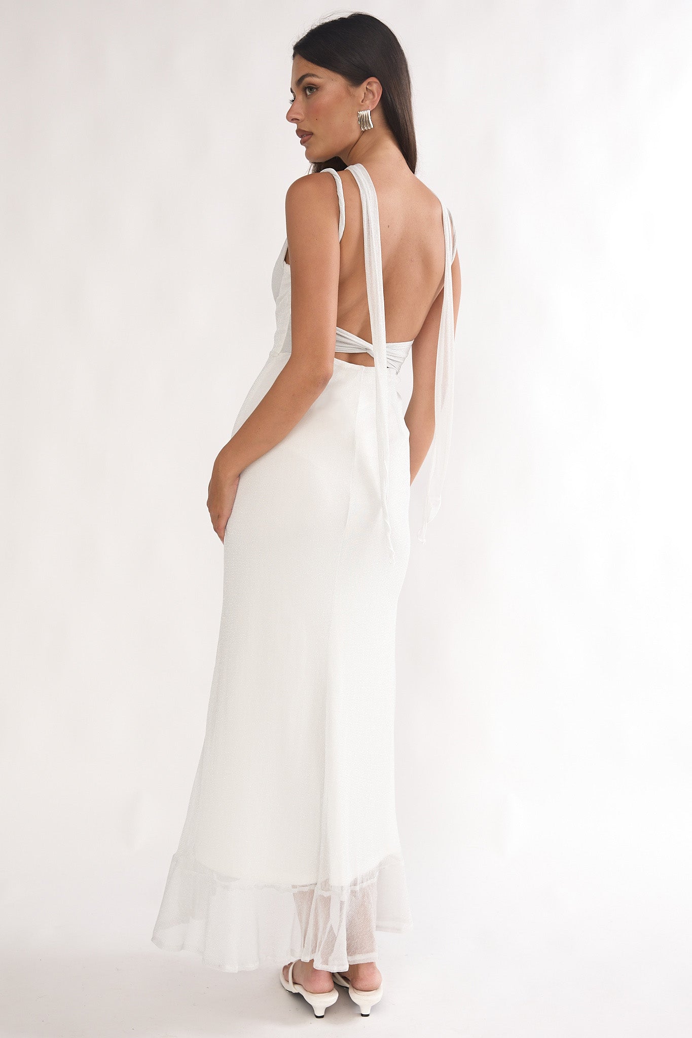 Chantrelle Twist Back Split Maxi Dress Silver-Maymioy