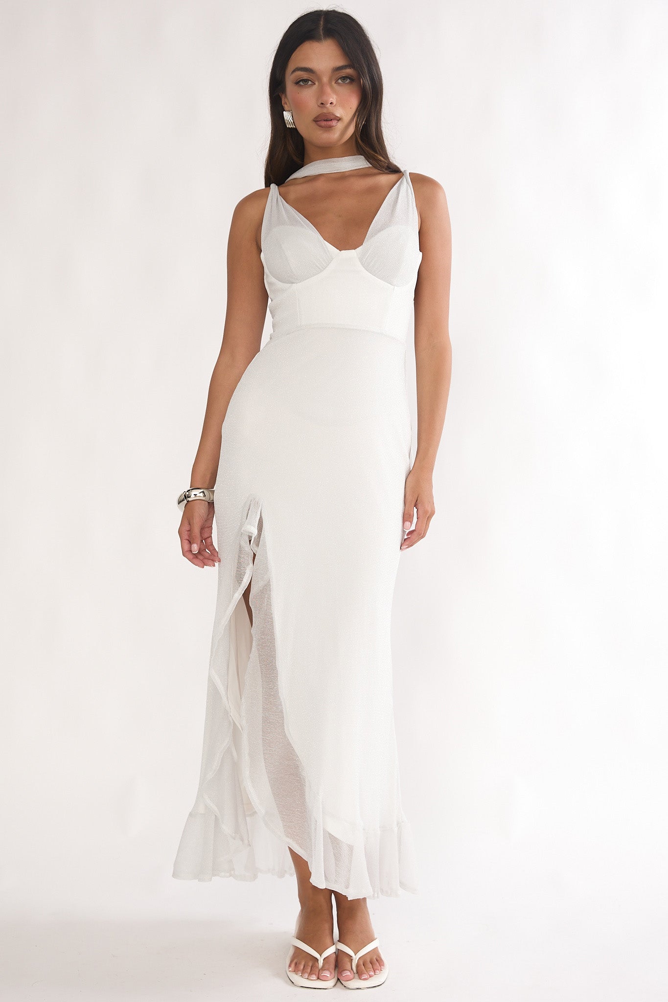 Chantrelle Twist Back Split Maxi Dress Silver-Maymioy