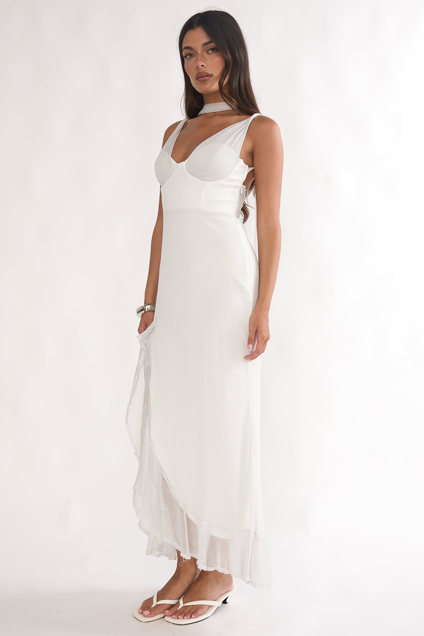 Chantrelle Twist Back Split Maxi Dress Silver-Maymioy