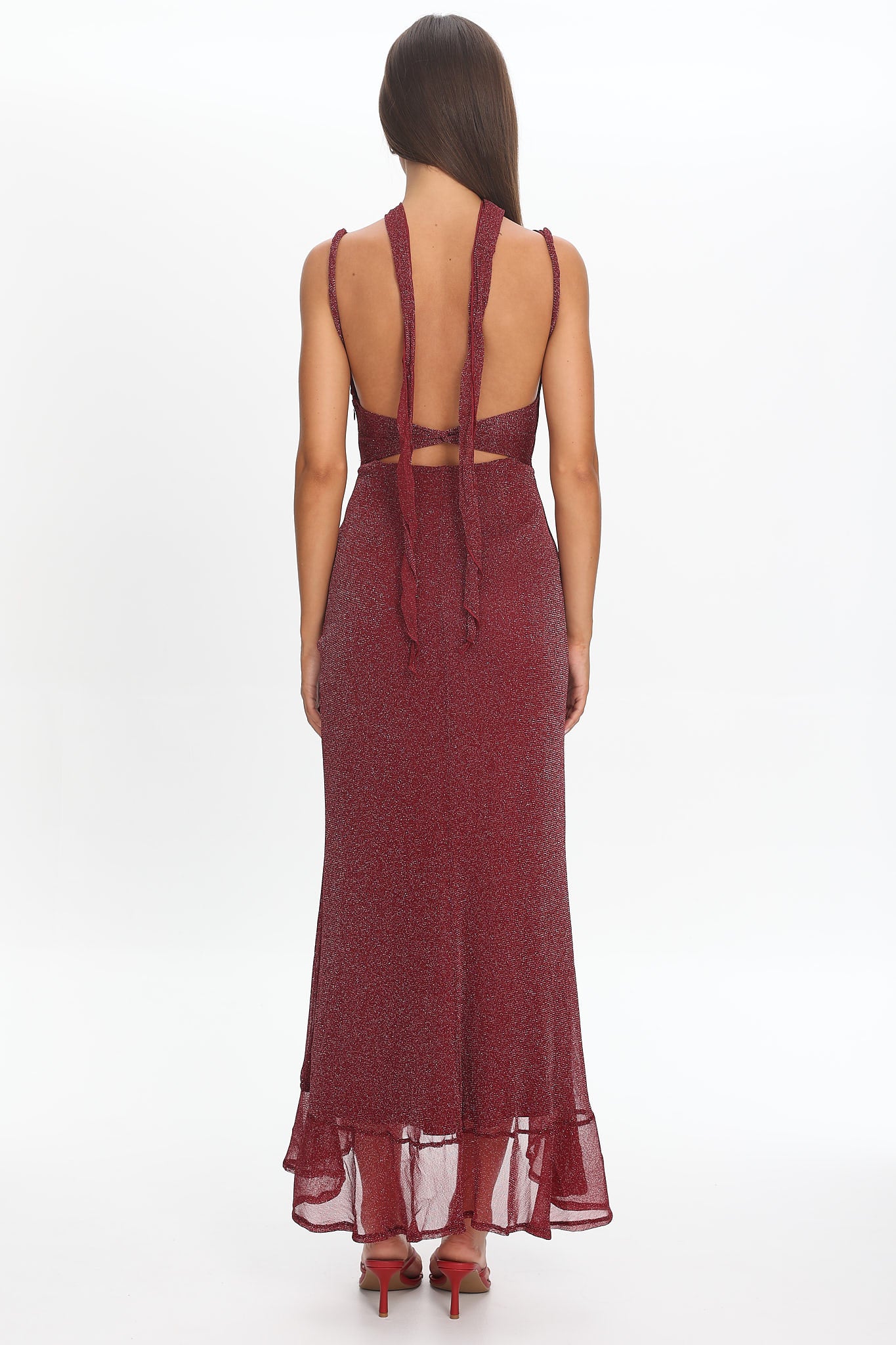 Chantrelle Twist Back Split Maxi Dress Wine-Maymioy