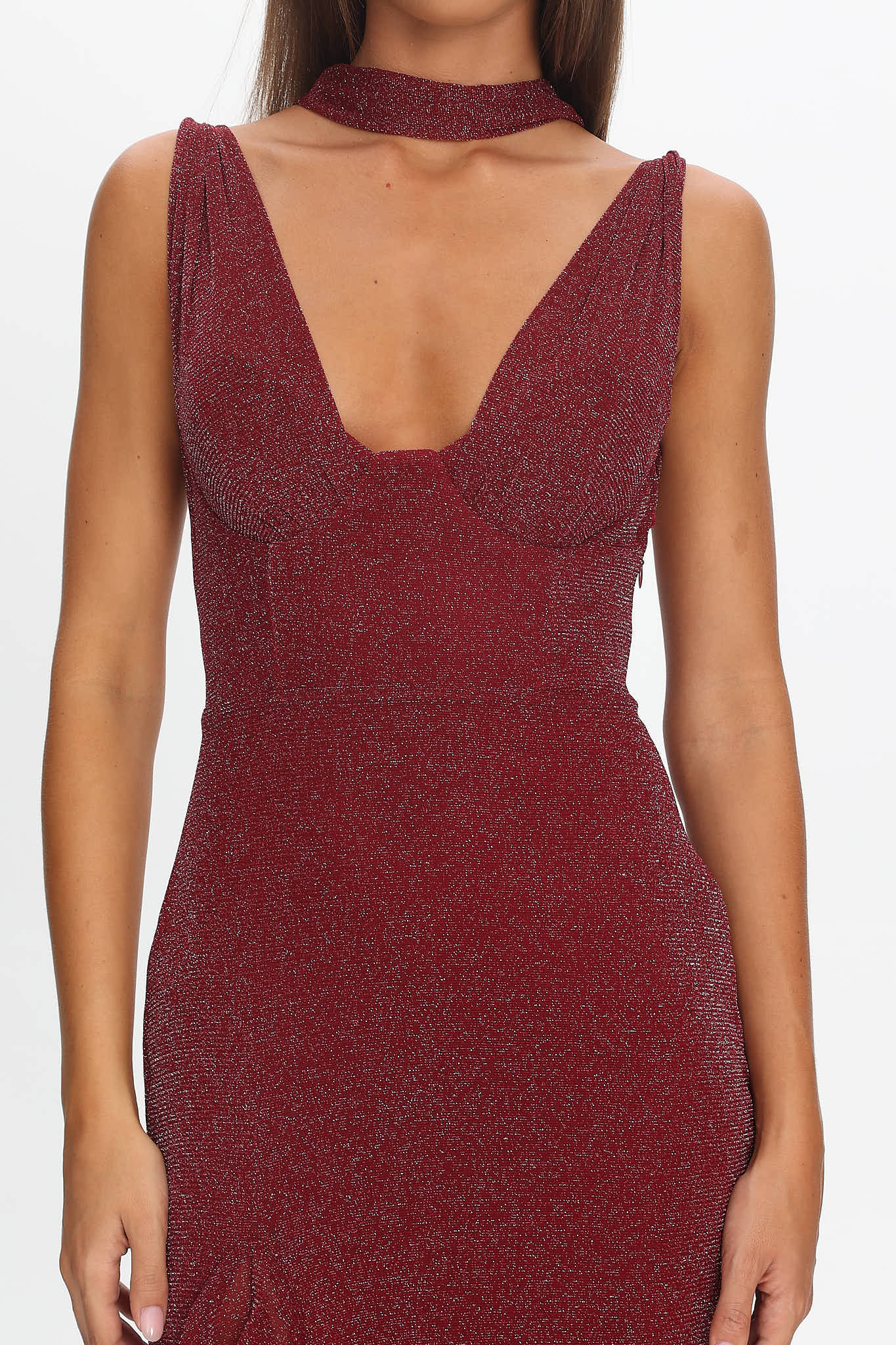 Chantrelle Twist Back Split Maxi Dress Wine-Maymioy