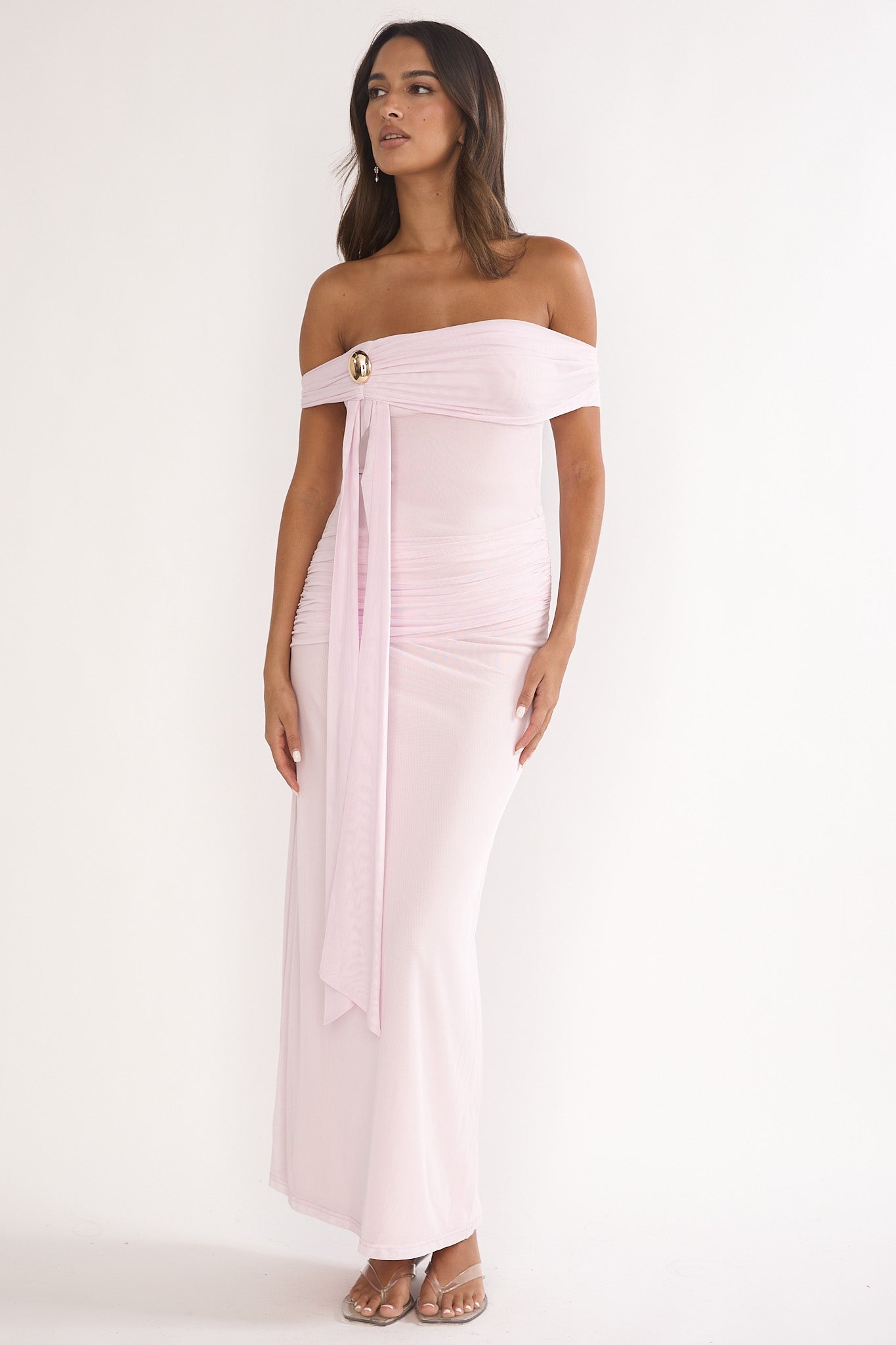 Evanthe Off-Shoulder Sash Maxi Dress Blush-Maymioy