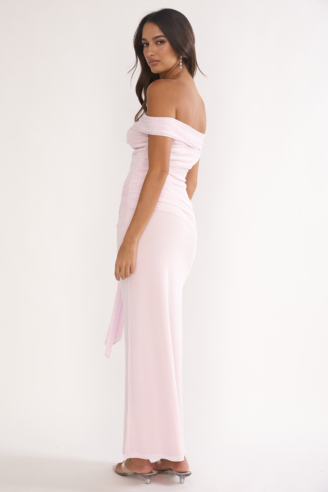 Evanthe Off-Shoulder Sash Maxi Dress Blush-Maymioy