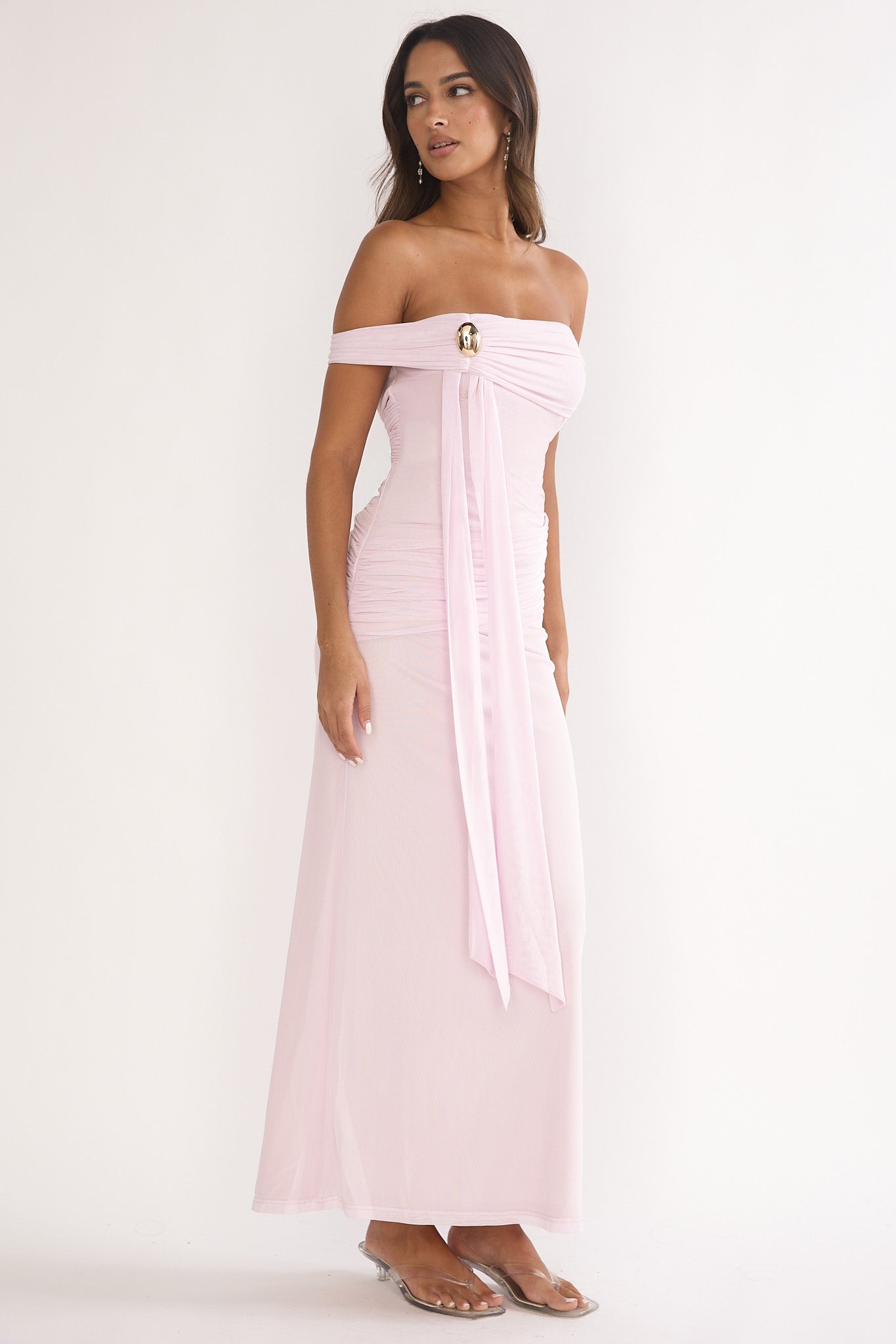 Evanthe Off-Shoulder Sash Maxi Dress Blush-Maymioy