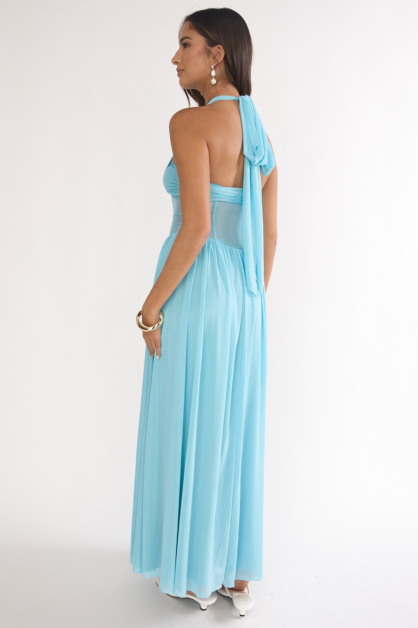 Jovella Halterneck Mesh Dress Blue-Maymioy