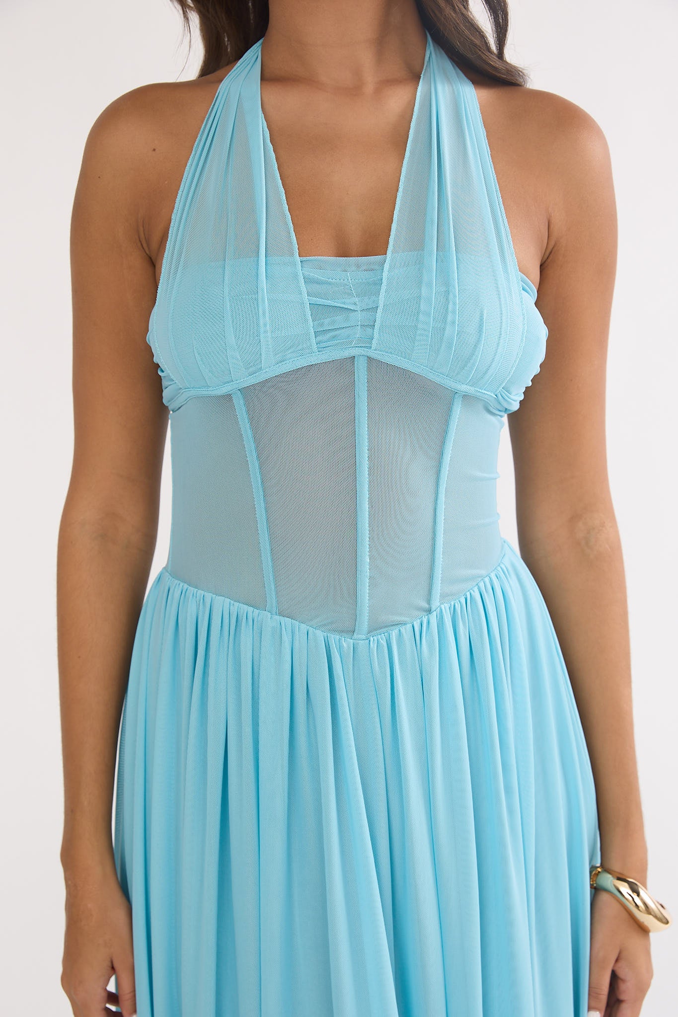 Jovella Halterneck Mesh Dress Blue-Maymioy