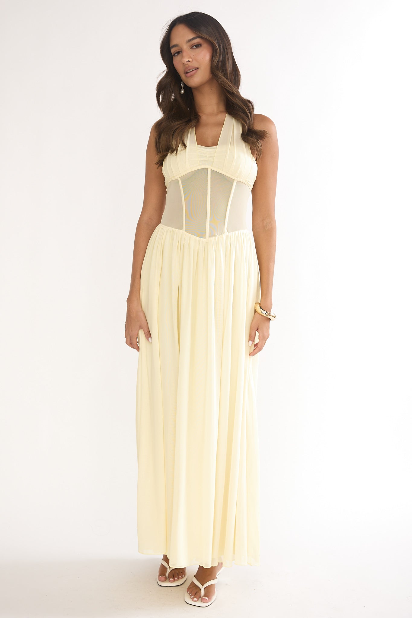 Jovella Halterneck Mesh Dress Butter-Maymioy