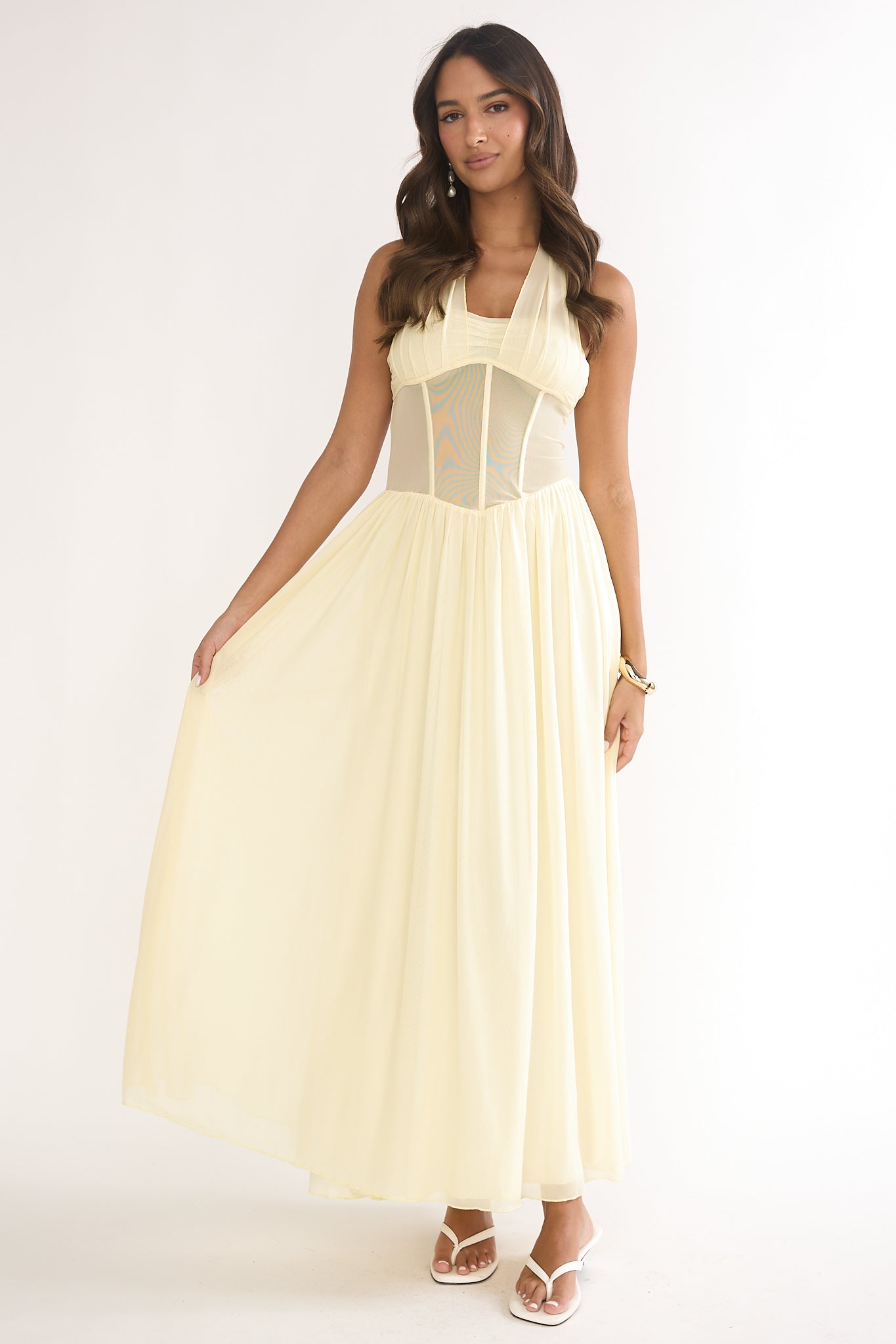 Jovella Halterneck Mesh Dress Butter-Maymioy