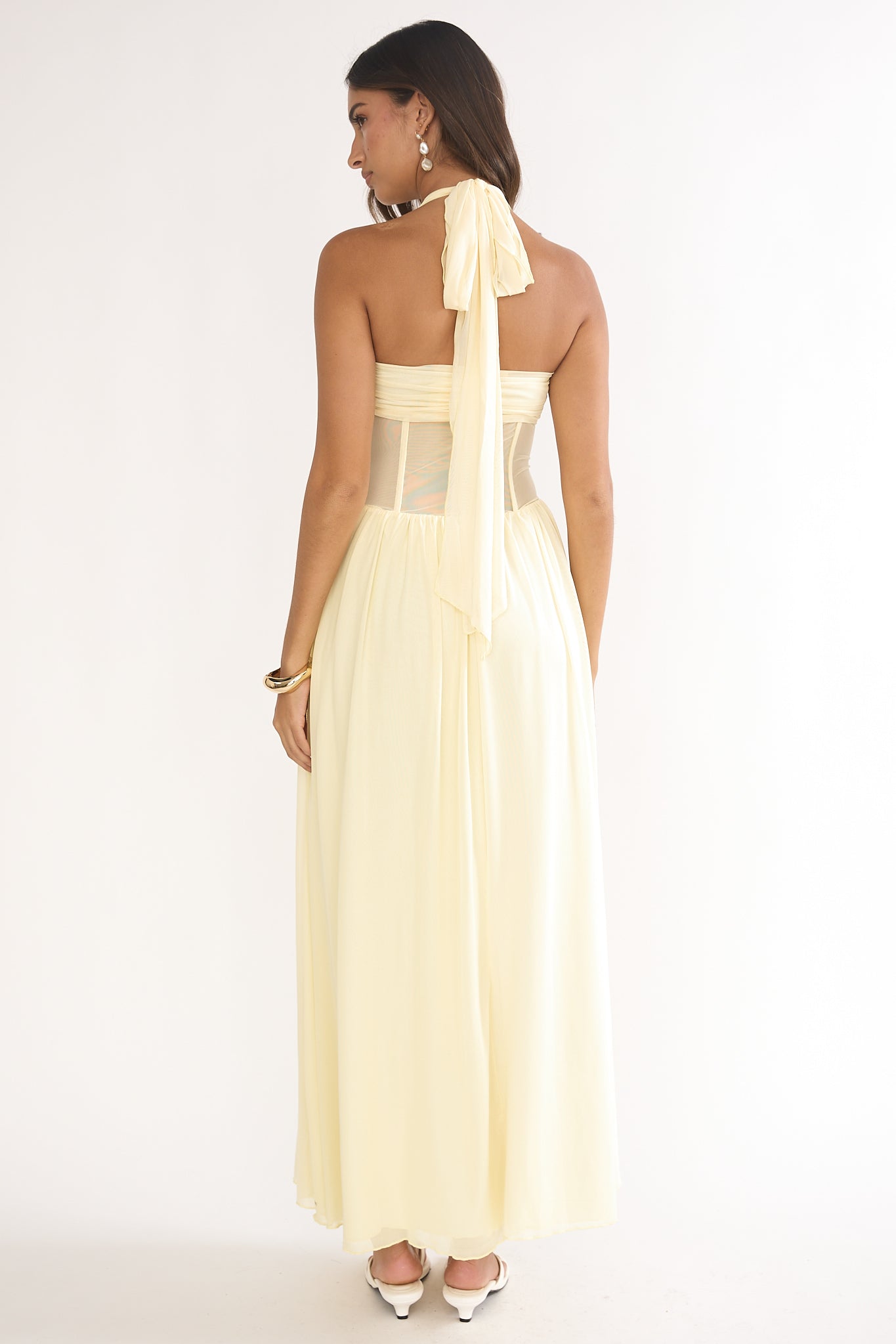 Jovella Halterneck Mesh Dress Butter-Maymioy