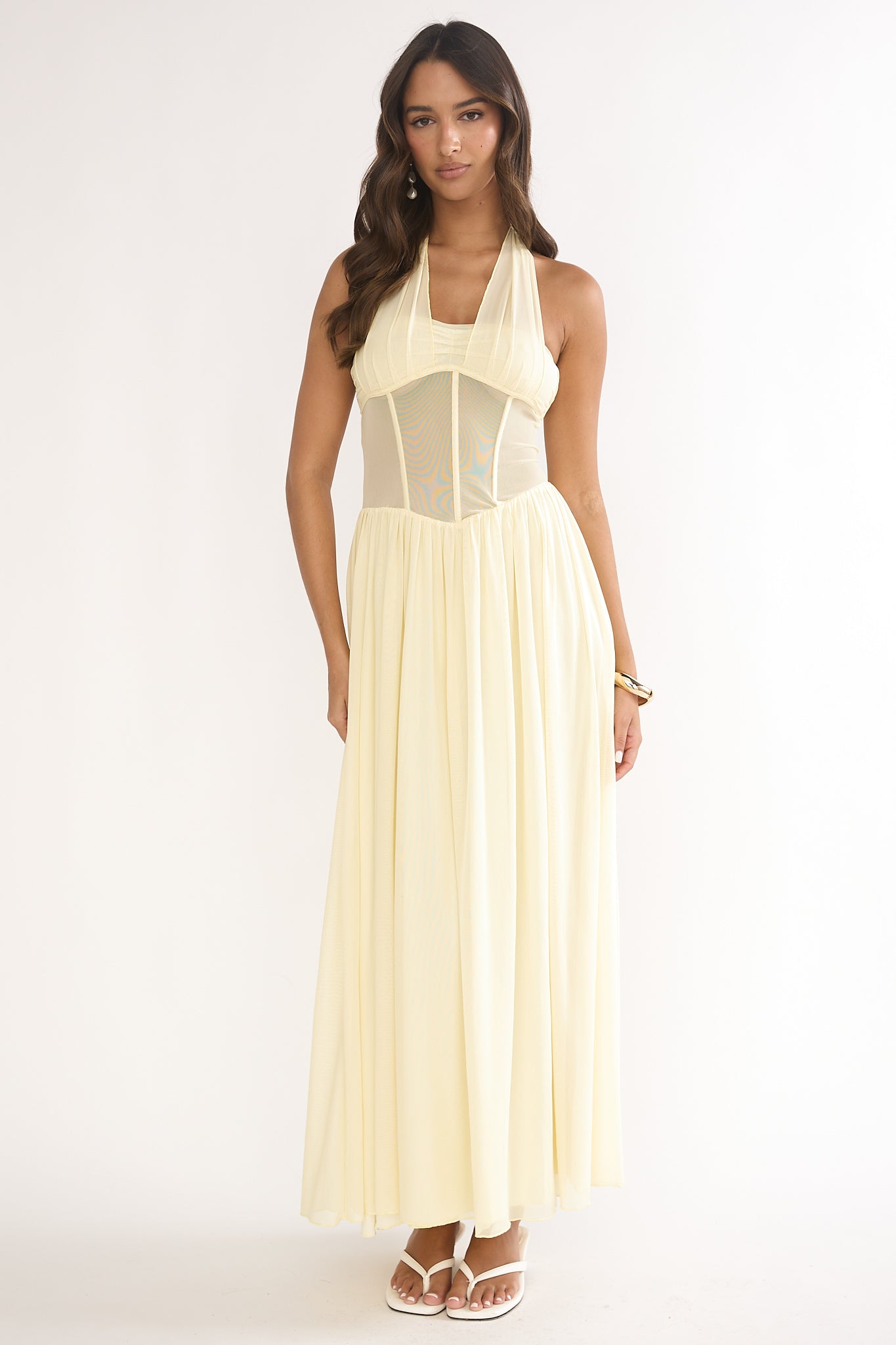 Jovella Halterneck Mesh Dress Butter-Maymioy
