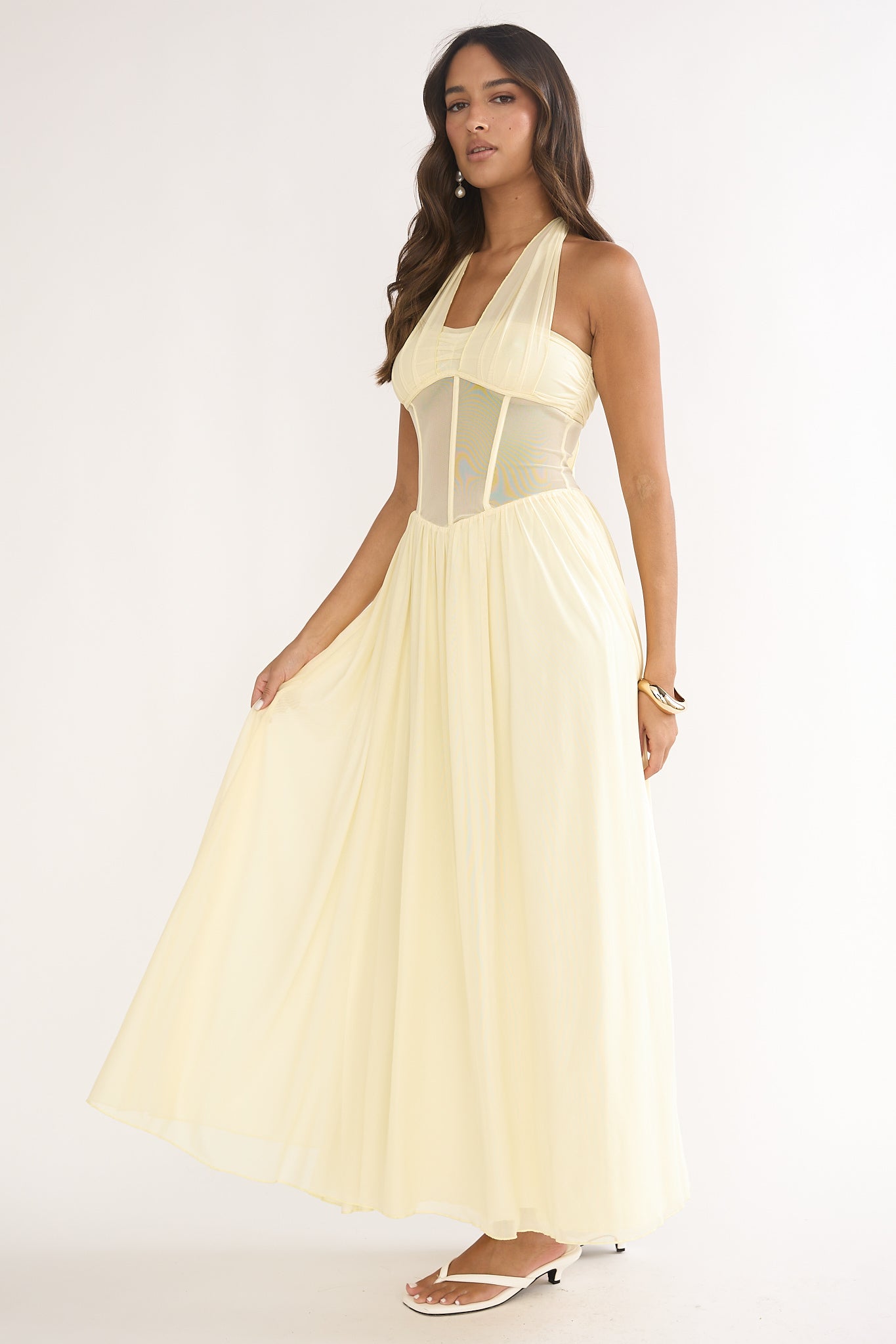Jovella Halterneck Mesh Dress Butter-Maymioy