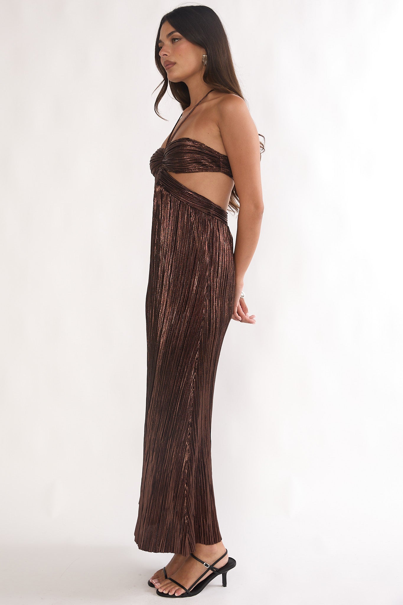 Isle Cut-Out Halterneck Maxi Dress Gold-Maymioy