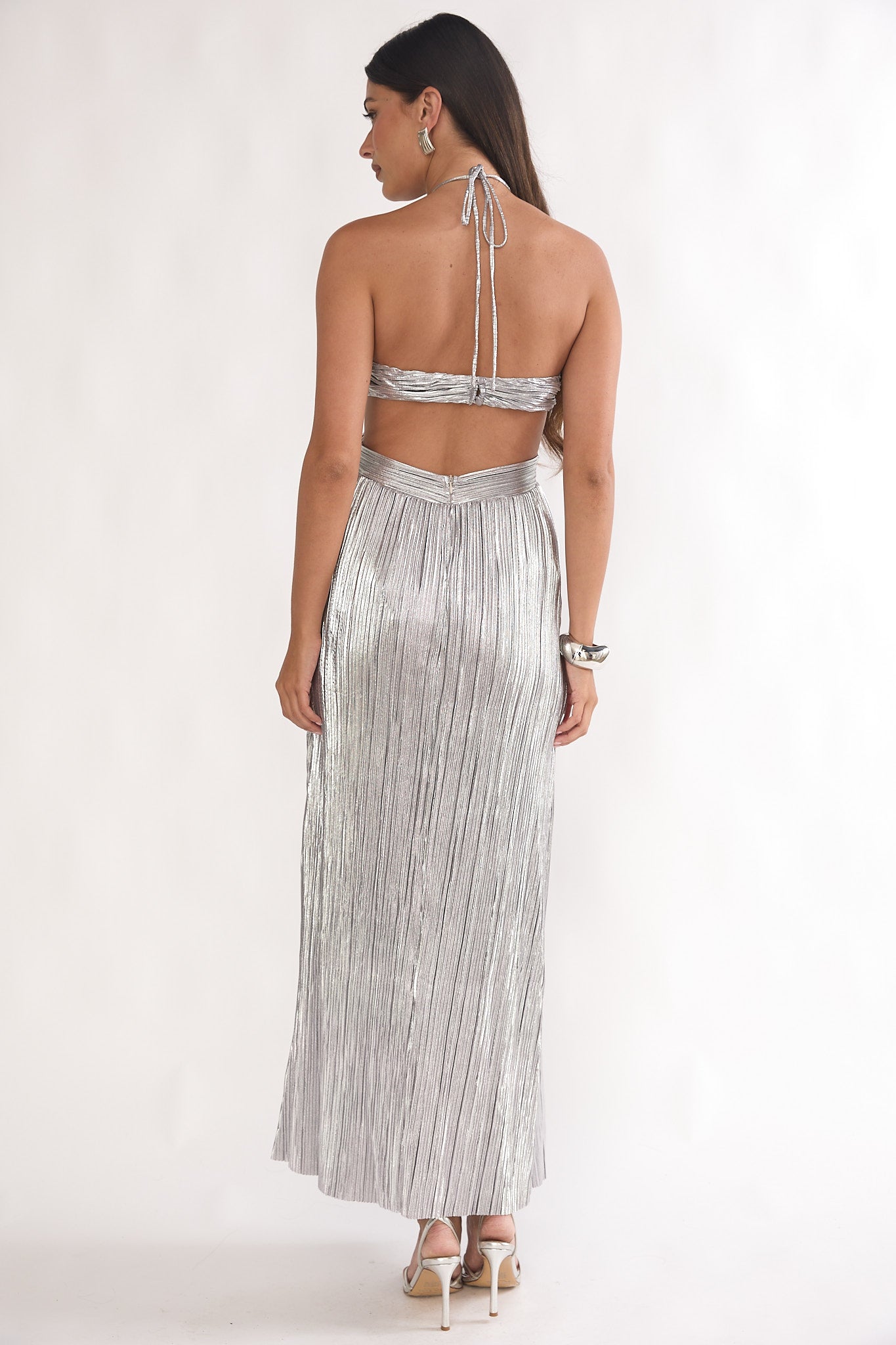 Isle Cut-Out Halterneck Maxi Dress Silver-Maymioy
