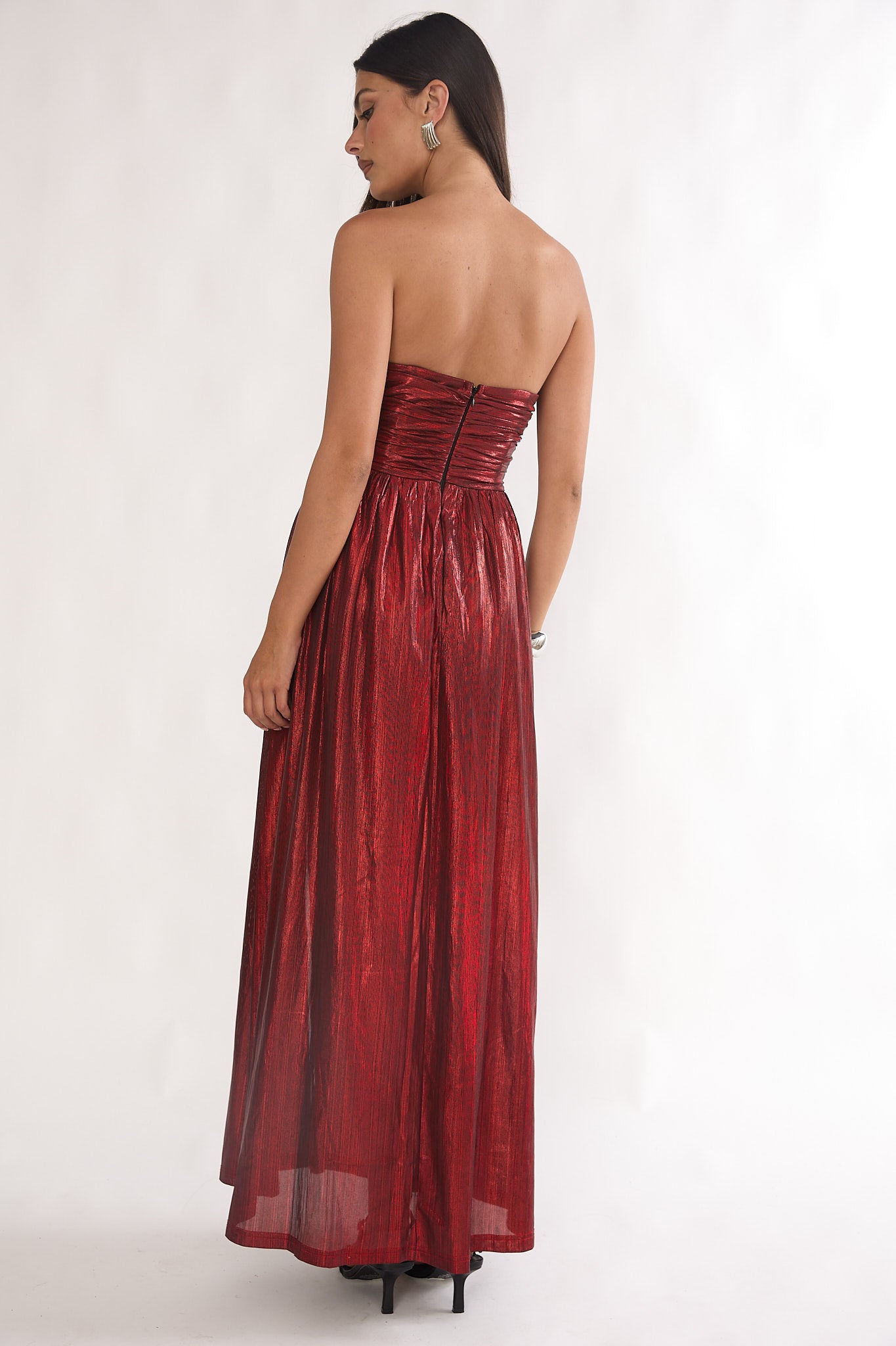 Marin Pointed Sweetheart Maxi Dress Wine-Maymioy