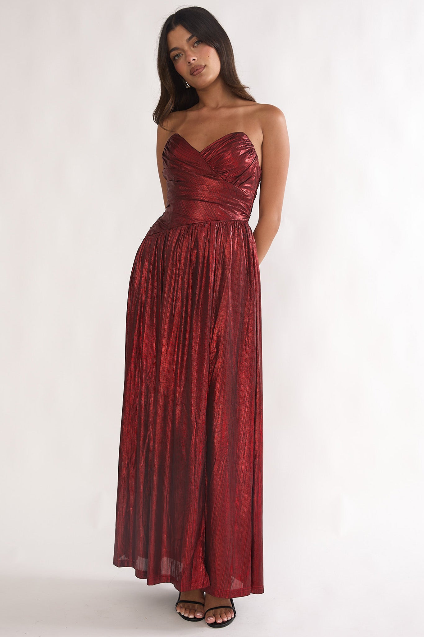 Marin Pointed Sweetheart Maxi Dress Wine-Maymioy