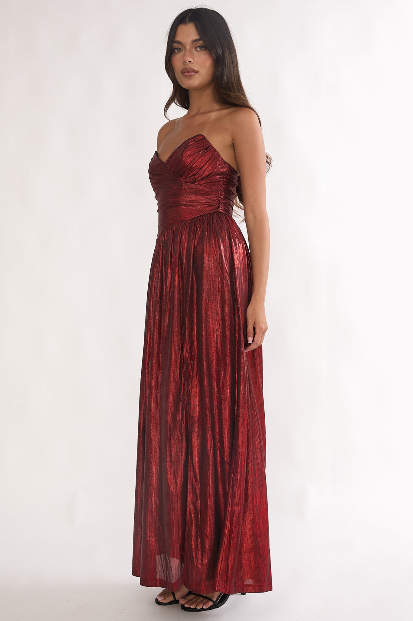 Marin Pointed Sweetheart Maxi Dress Wine-Maymioy