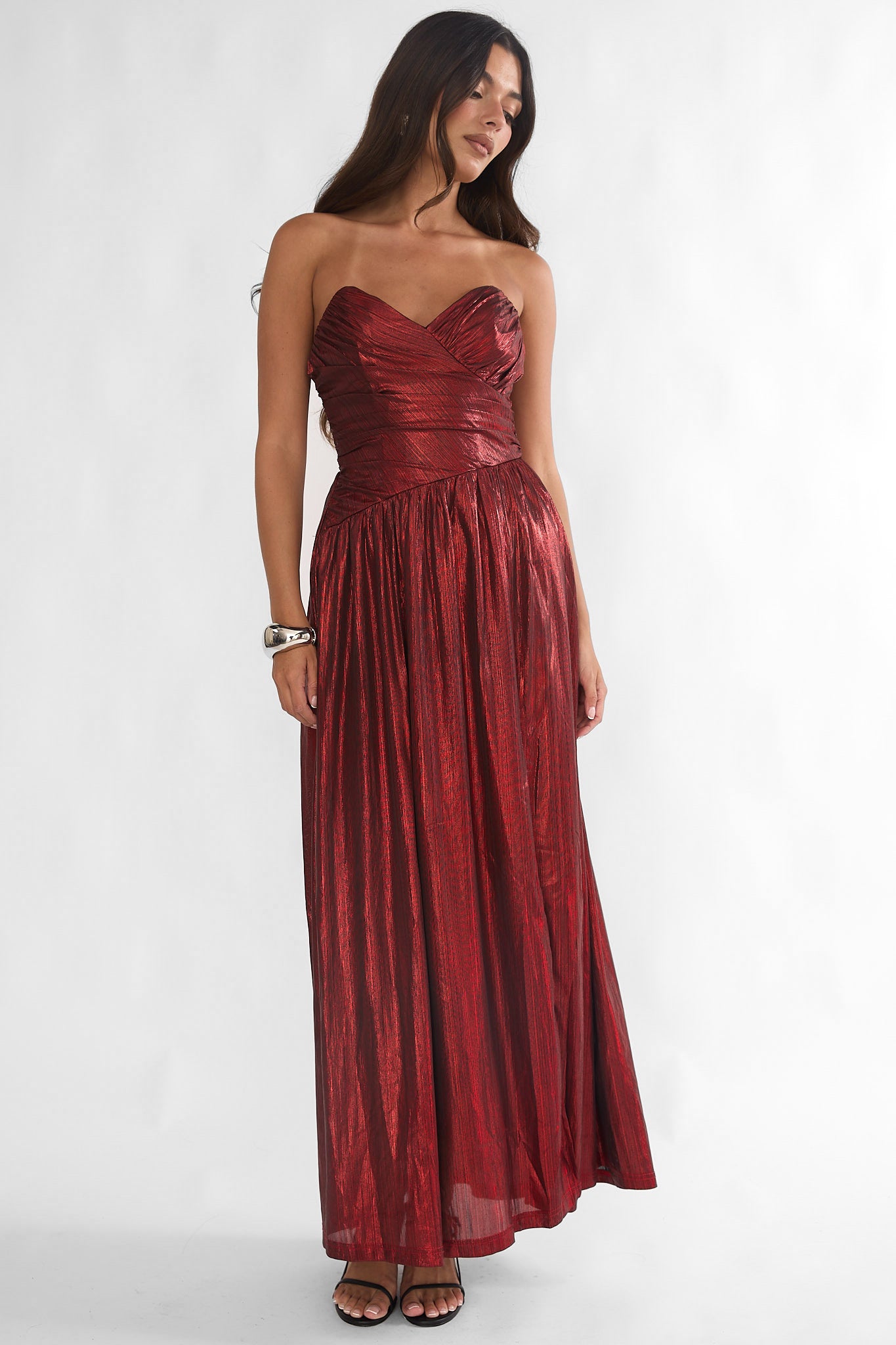 Marin Pointed Sweetheart Maxi Dress Wine-Maymioy