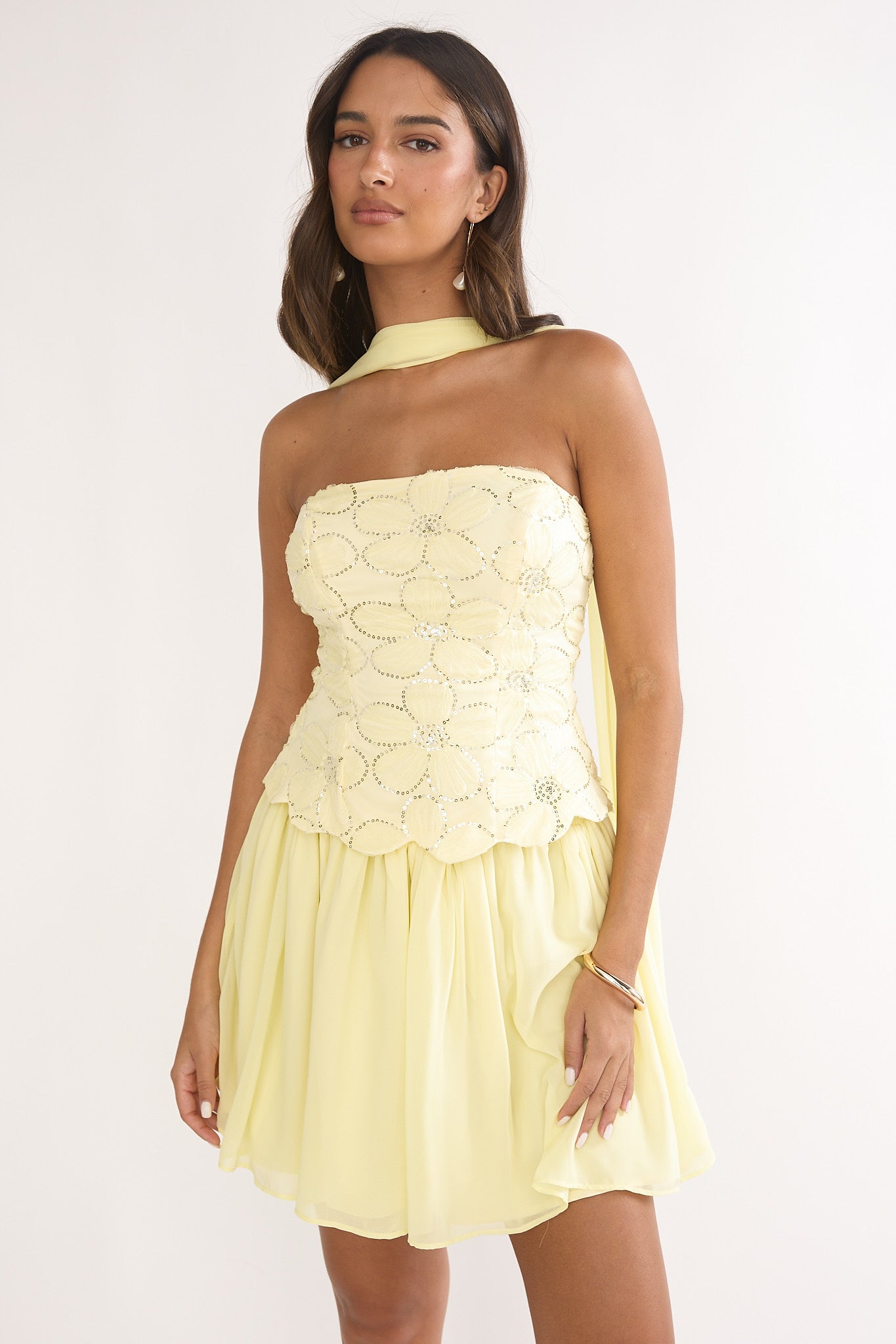 Sunset Serenade Elasticated Waist Mini Skirt Yellow-Maymioy