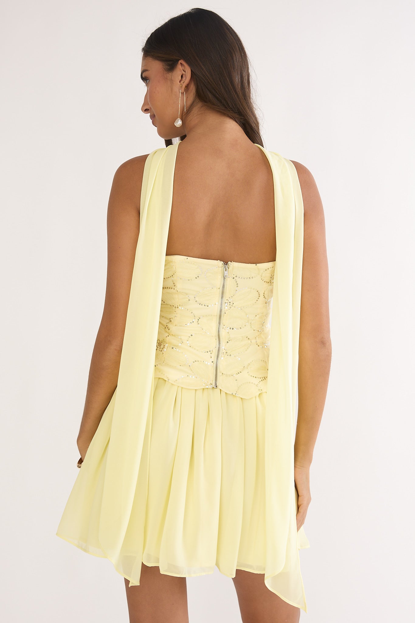 Sunset Serenade Elasticated Waist Mini Skirt Yellow-Maymioy