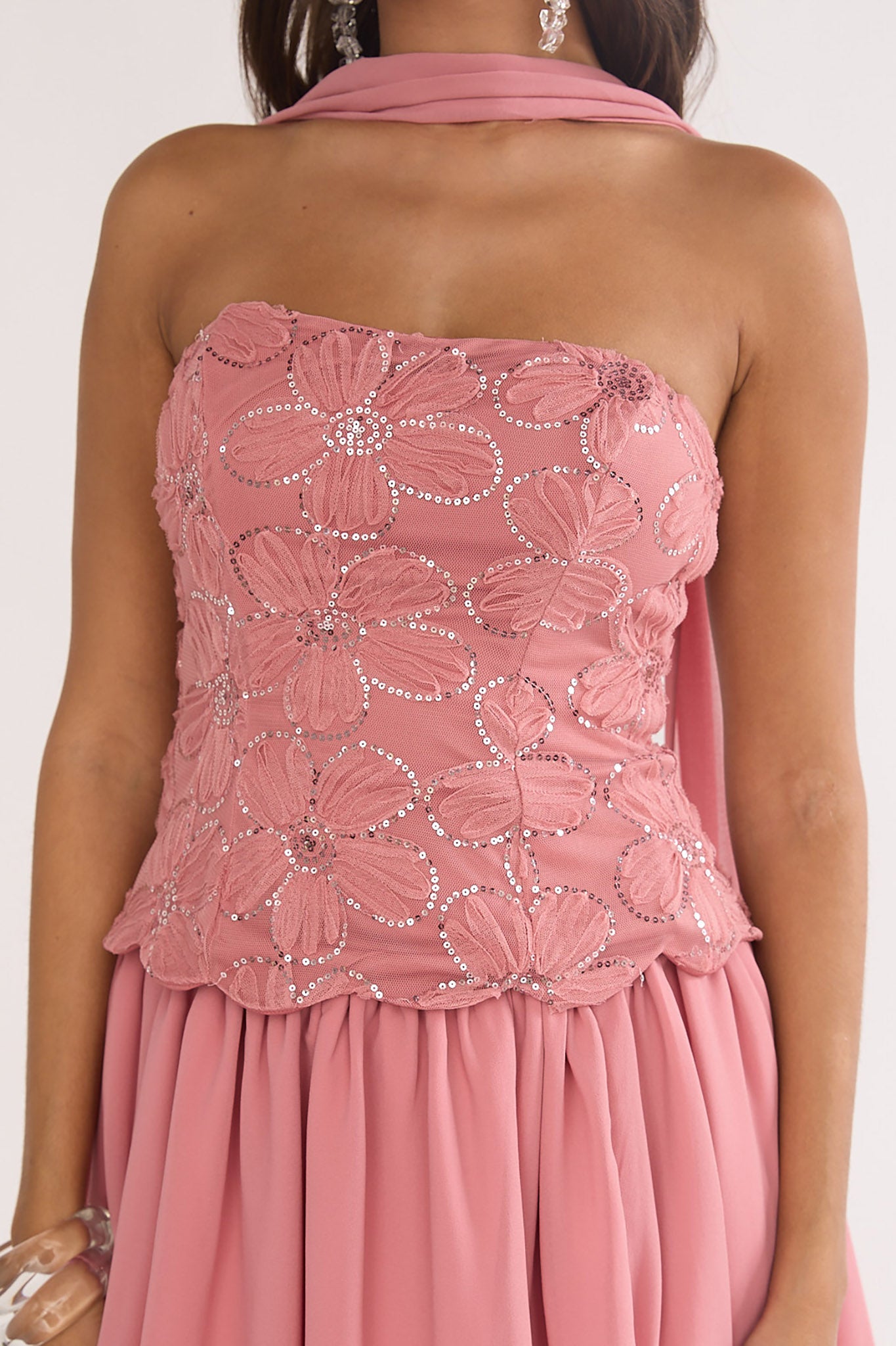 Sunset Serenade Embellished Strapless Top Rose-Maymioy