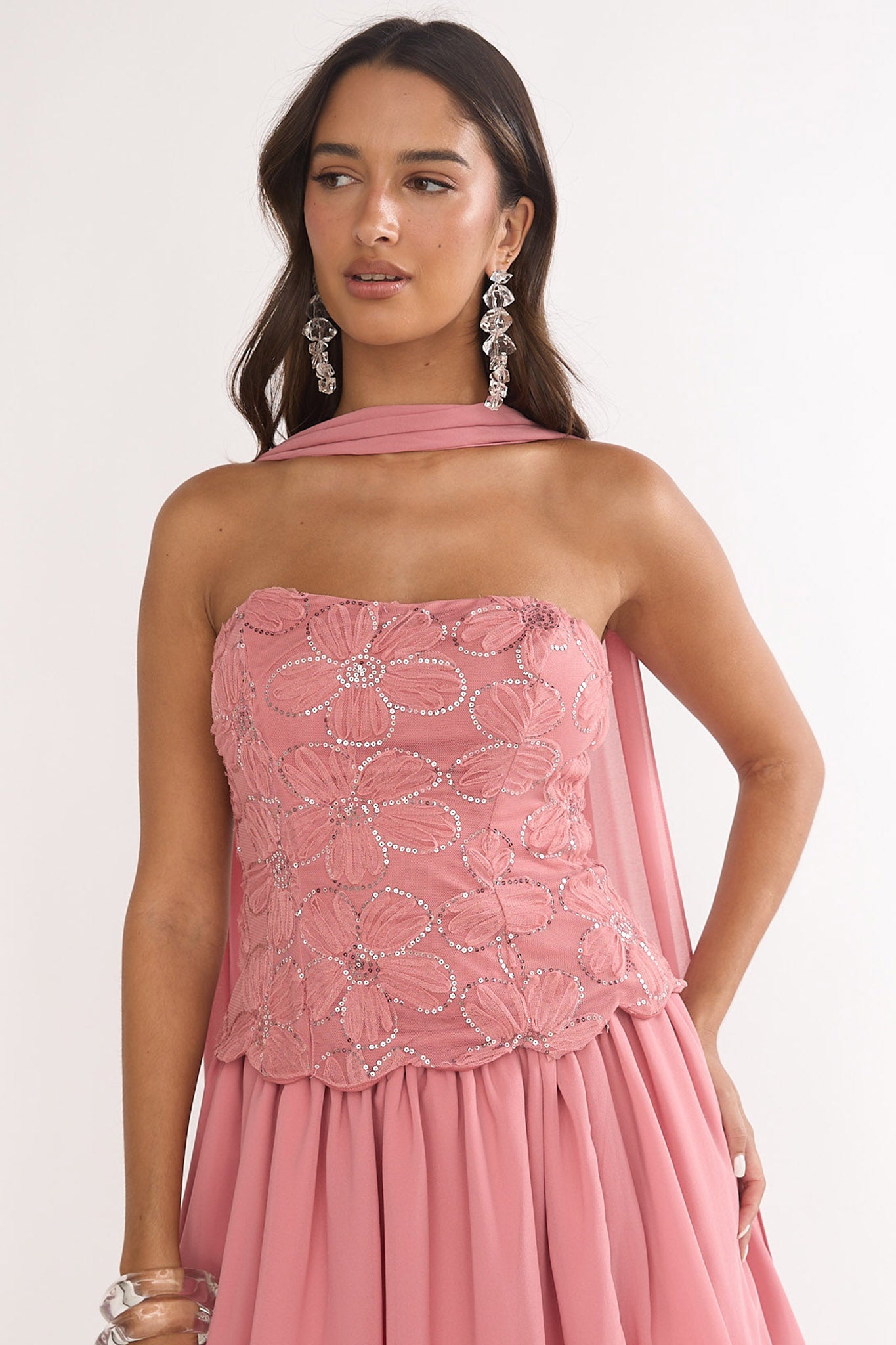 Sunset Serenade Embellished Strapless Top Rose-Maymioy