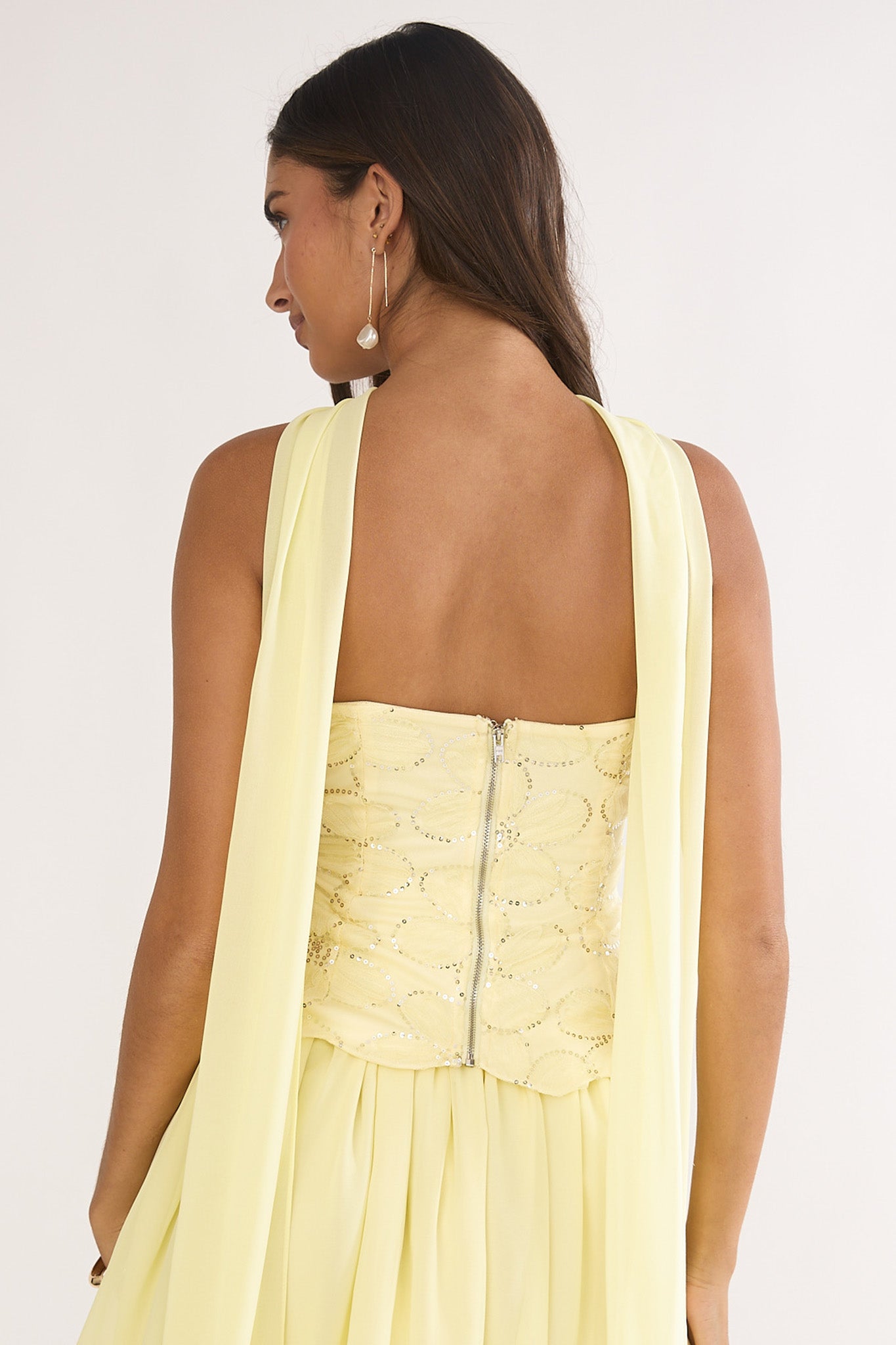 Sunset Serenade Embellished Strapless Top Yellow-Maymioy