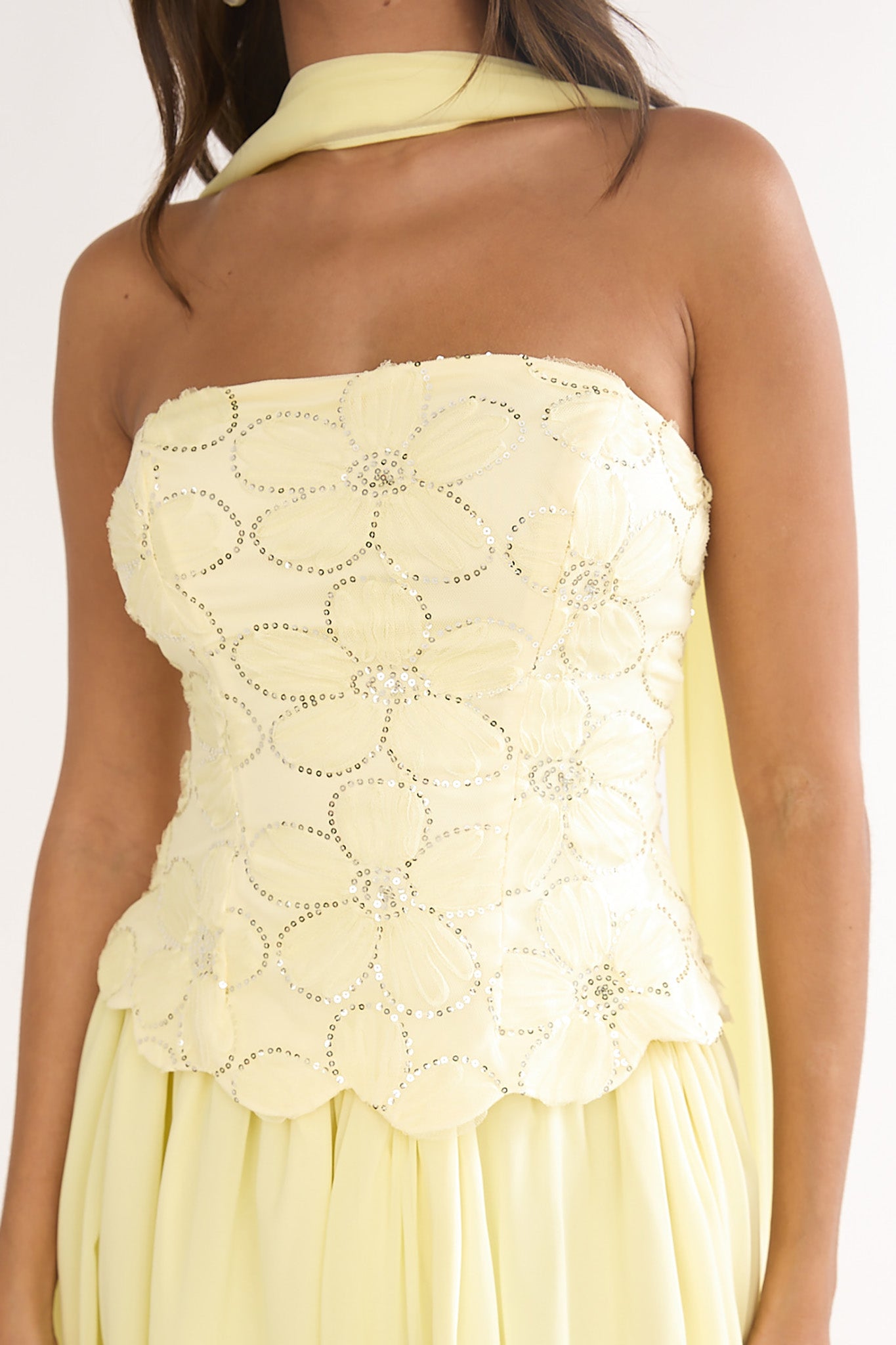 Sunset Serenade Embellished Strapless Top Yellow-Maymioy