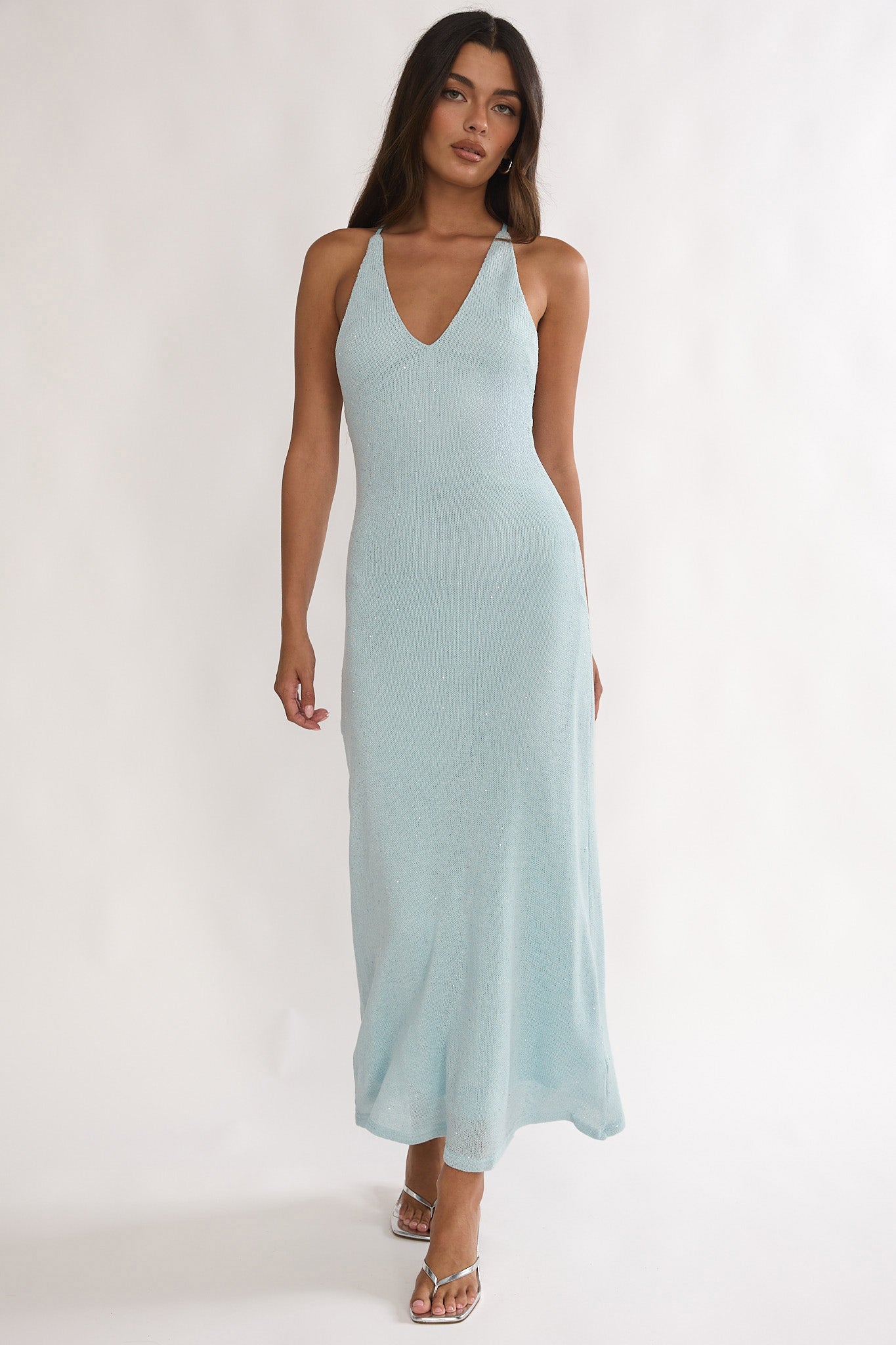 Introductions Knit Sequin Maxi Dress Blue-Maymioy