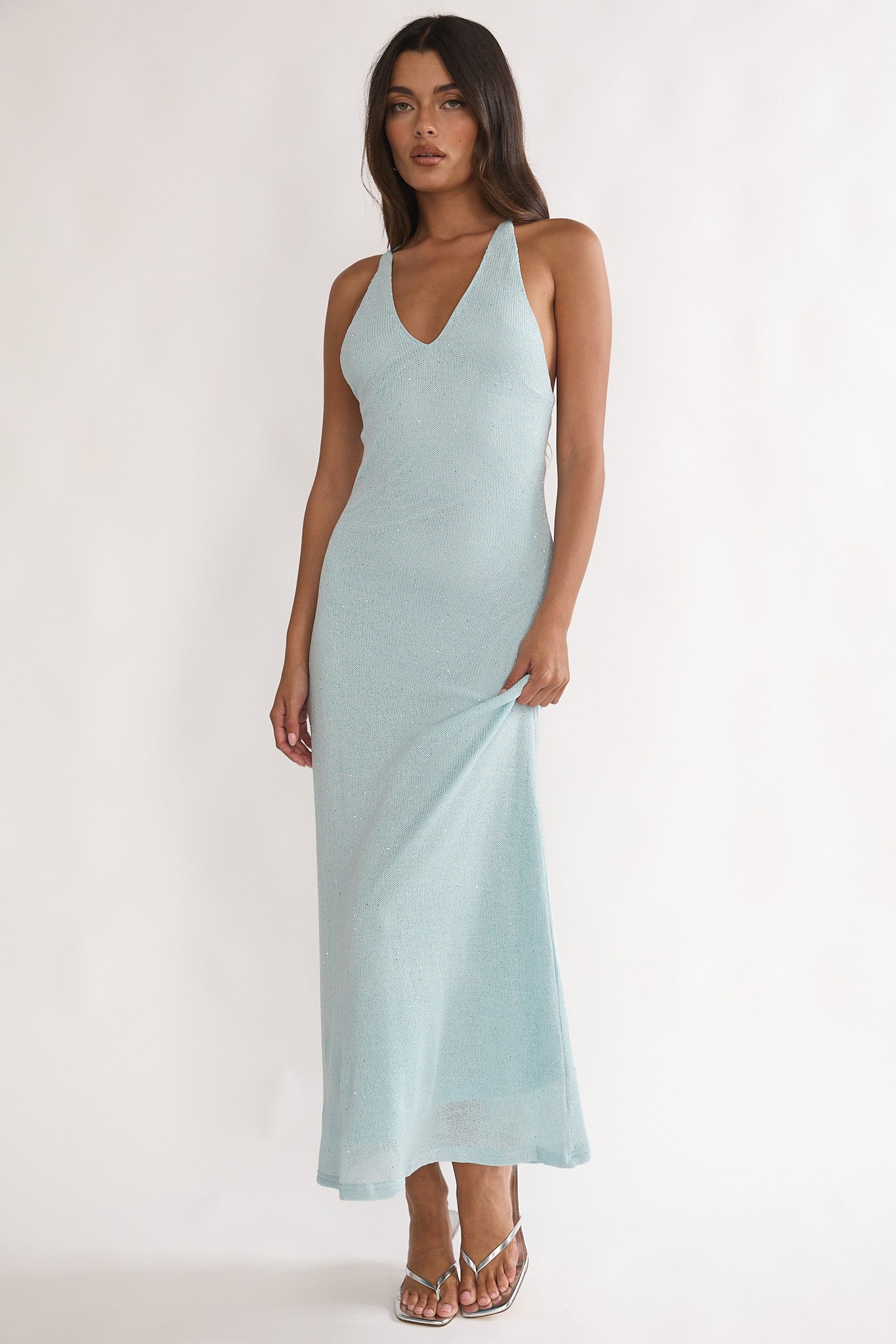 Introductions Knit Sequin Maxi Dress Blue-Maymioy