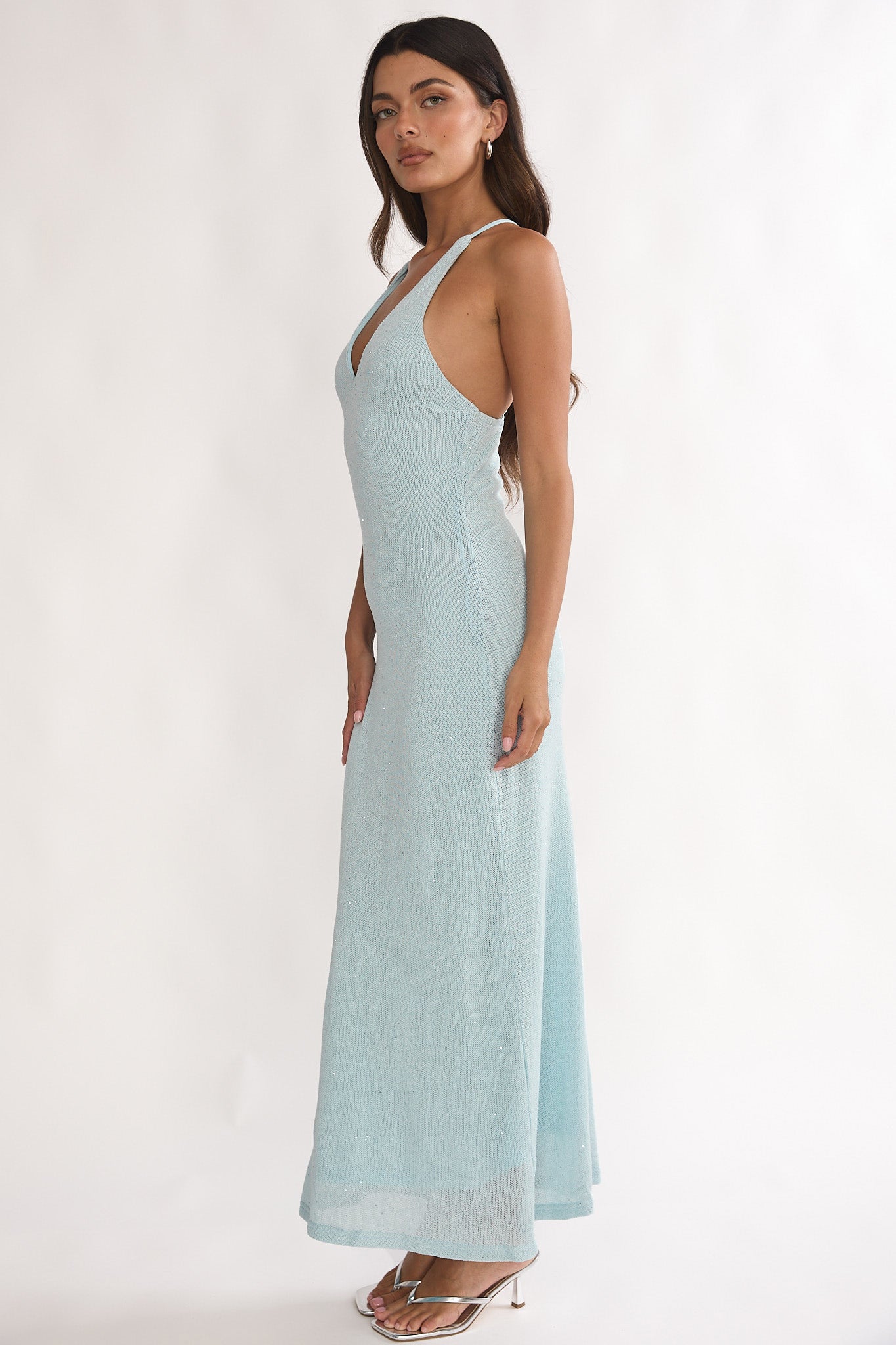 Introductions Knit Sequin Maxi Dress Blue-Maymioy