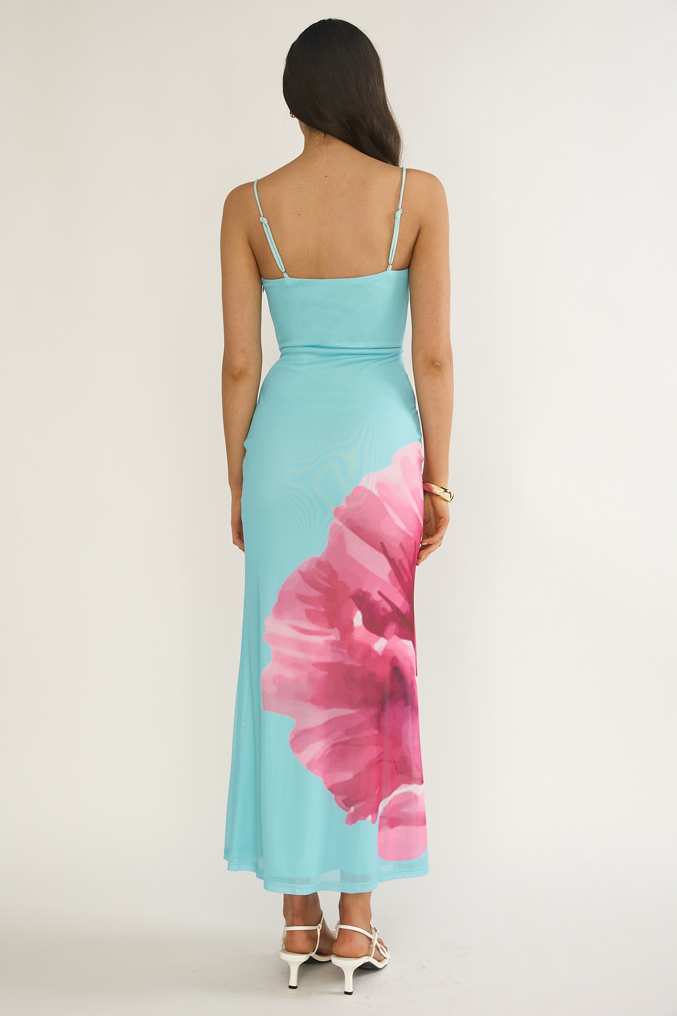 Orabella Waterdrop Wire Bust Maxi Dress Floral Aqua-Maymioy