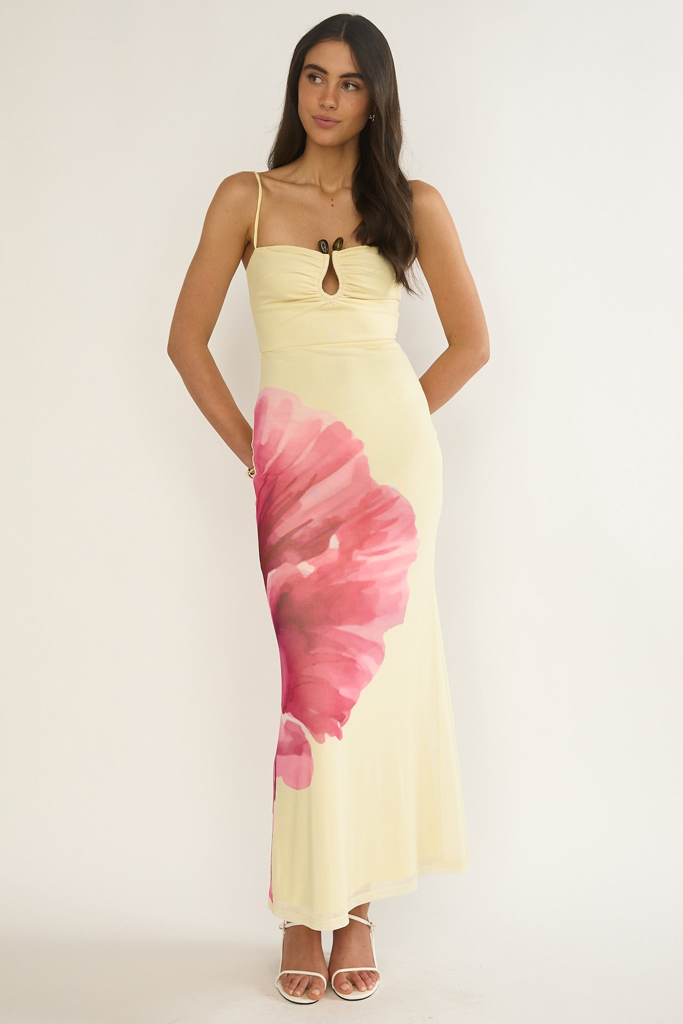 Orabella Waterdrop Wire Bust Maxi Dress Floral Butter-Maymioy