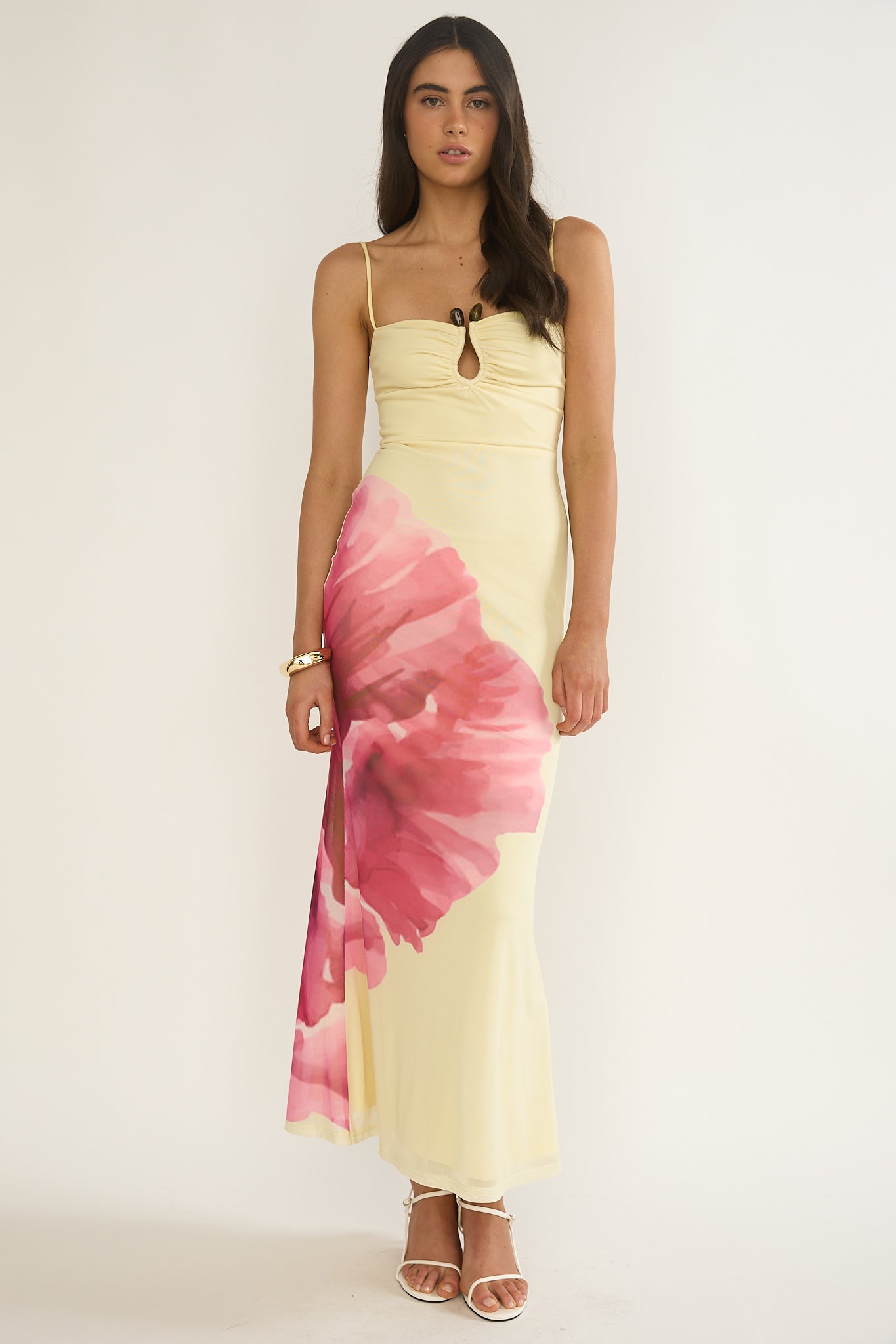 Orabella Waterdrop Wire Bust Maxi Dress Floral Butter-Maymioy
