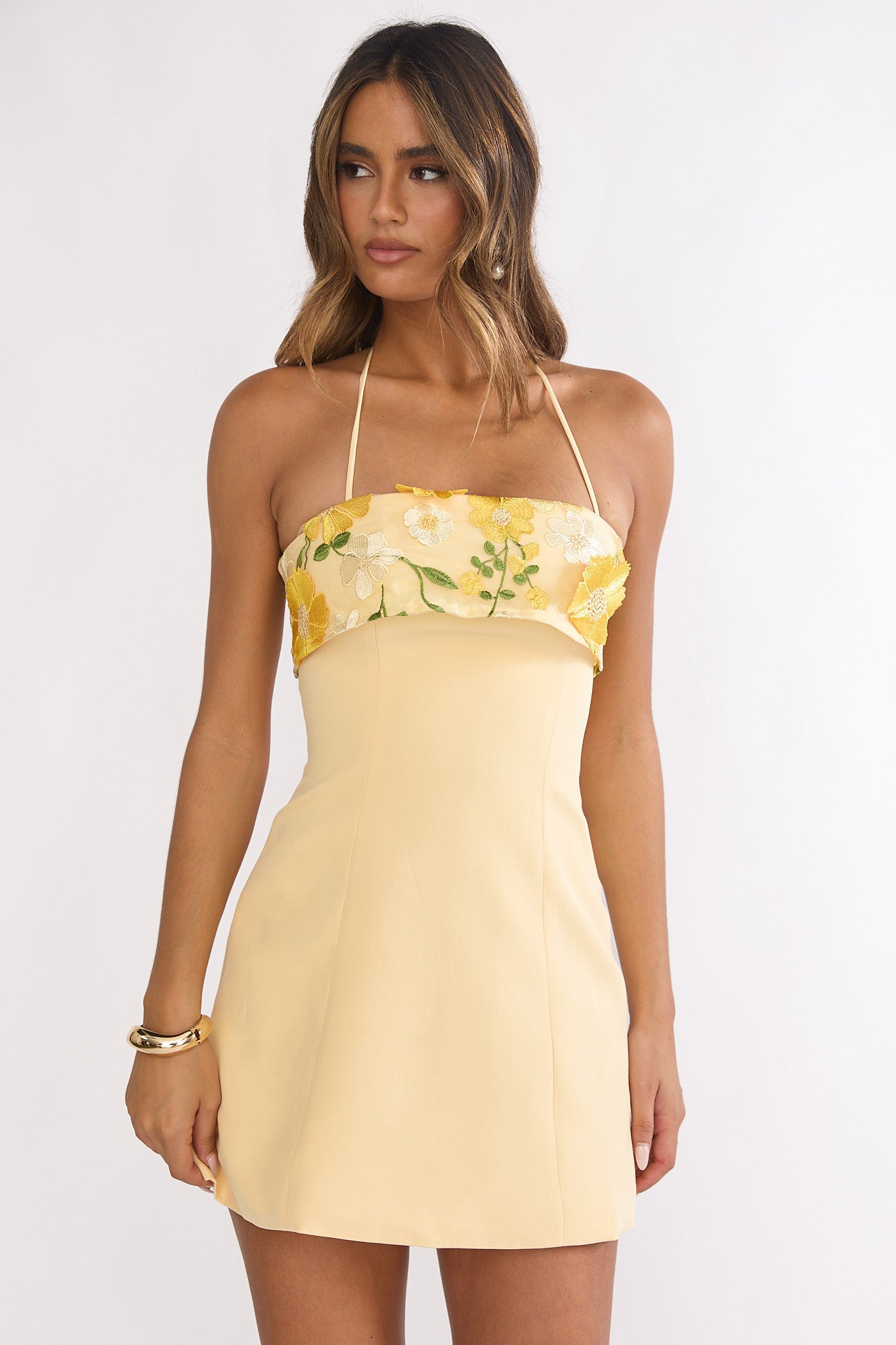 Sunbeam Kiss Foldover Floral Bust Mini Dress Butter-Maymioy