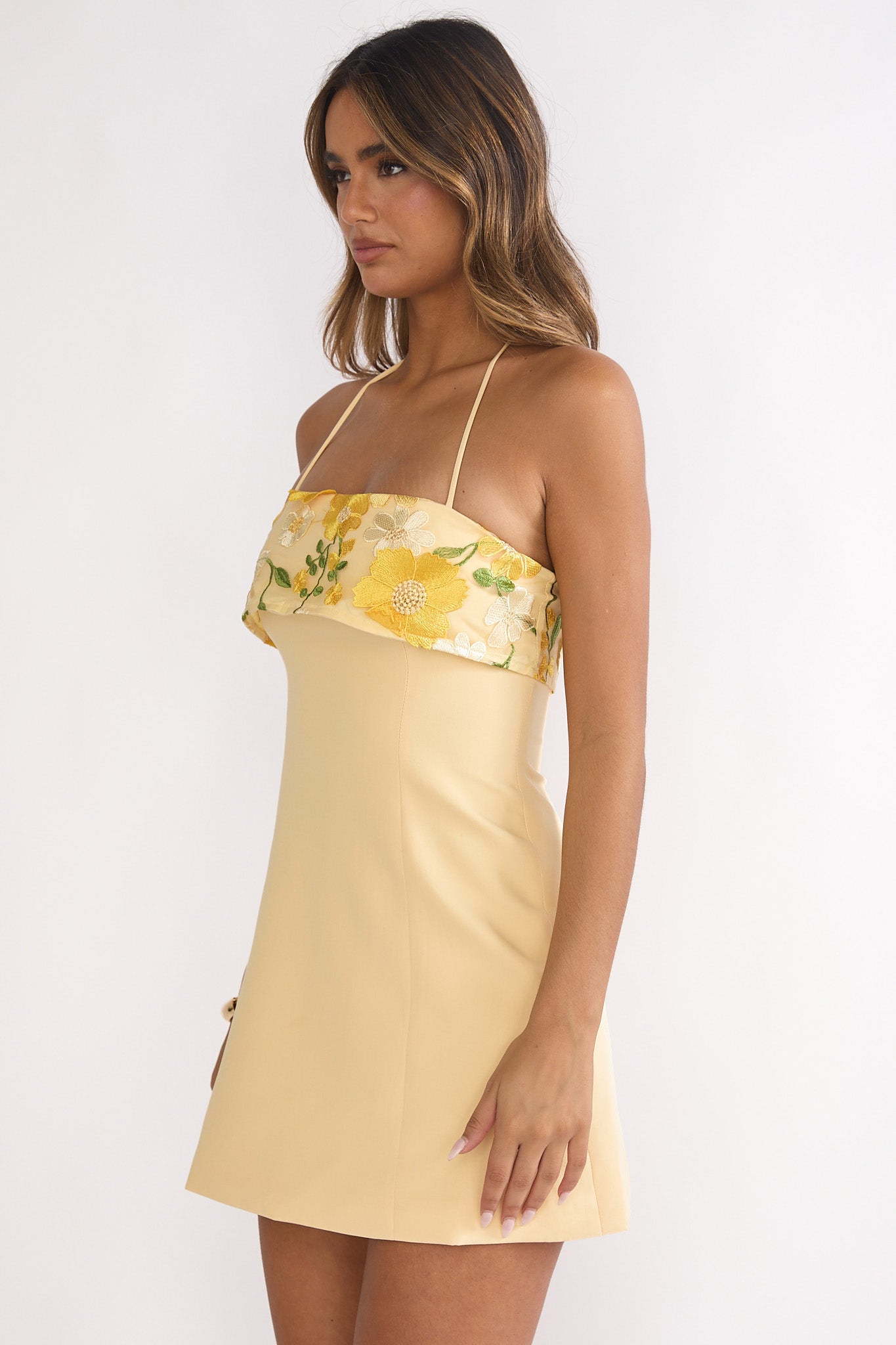 Sunbeam Kiss Foldover Floral Bust Mini Dress Butter-Maymioy