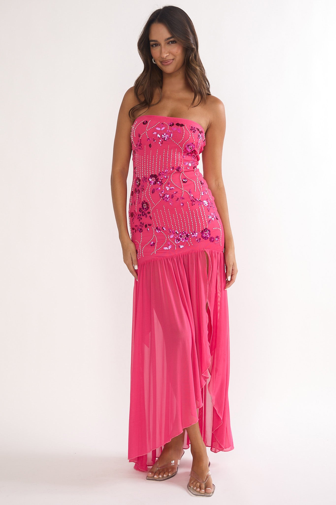 Jezra Strapless Sequin Embellished Maxi Dress Plum-Maymioy