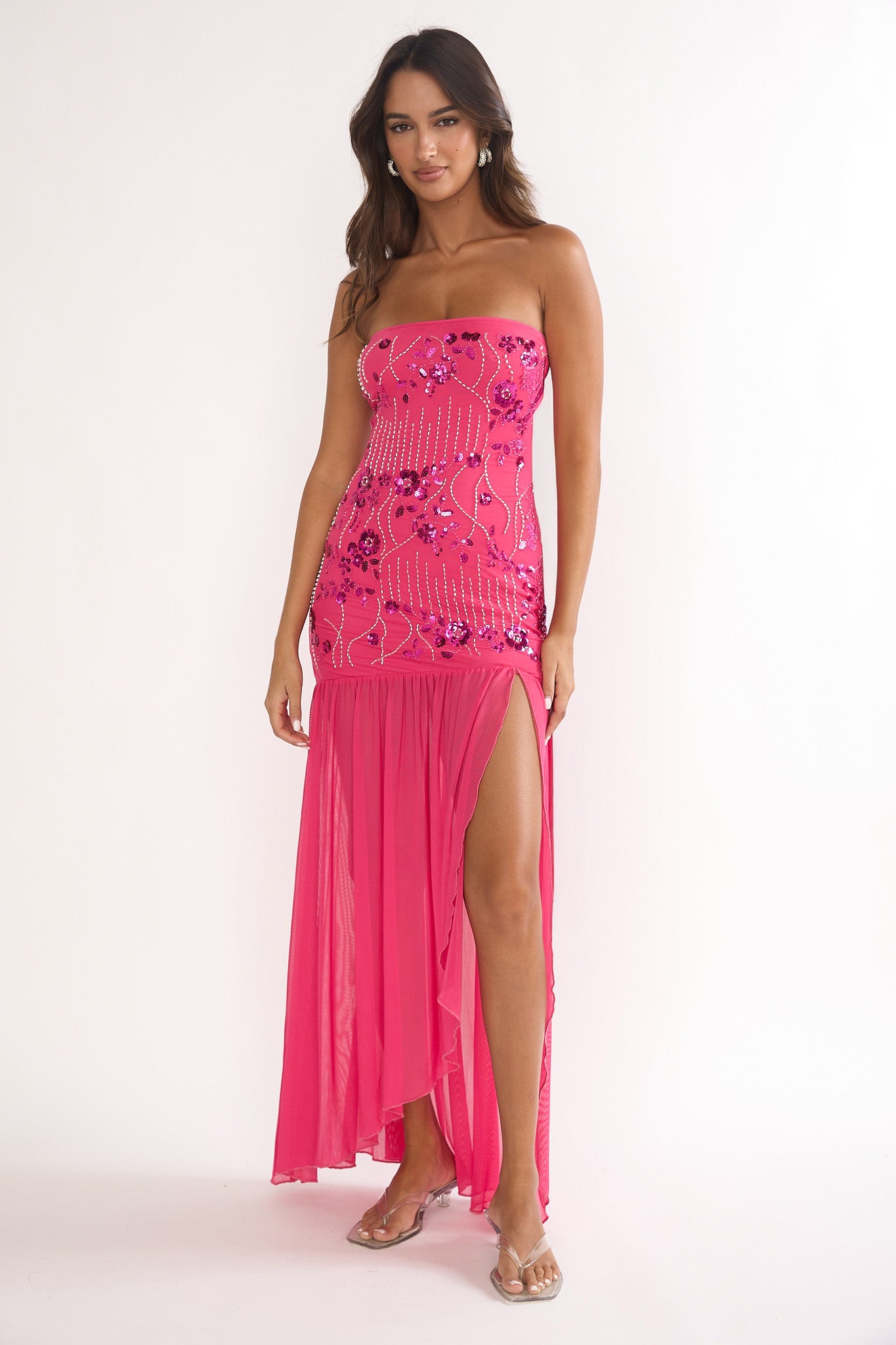 Jezra Strapless Sequin Embellished Maxi Dress Plum-Maymioy