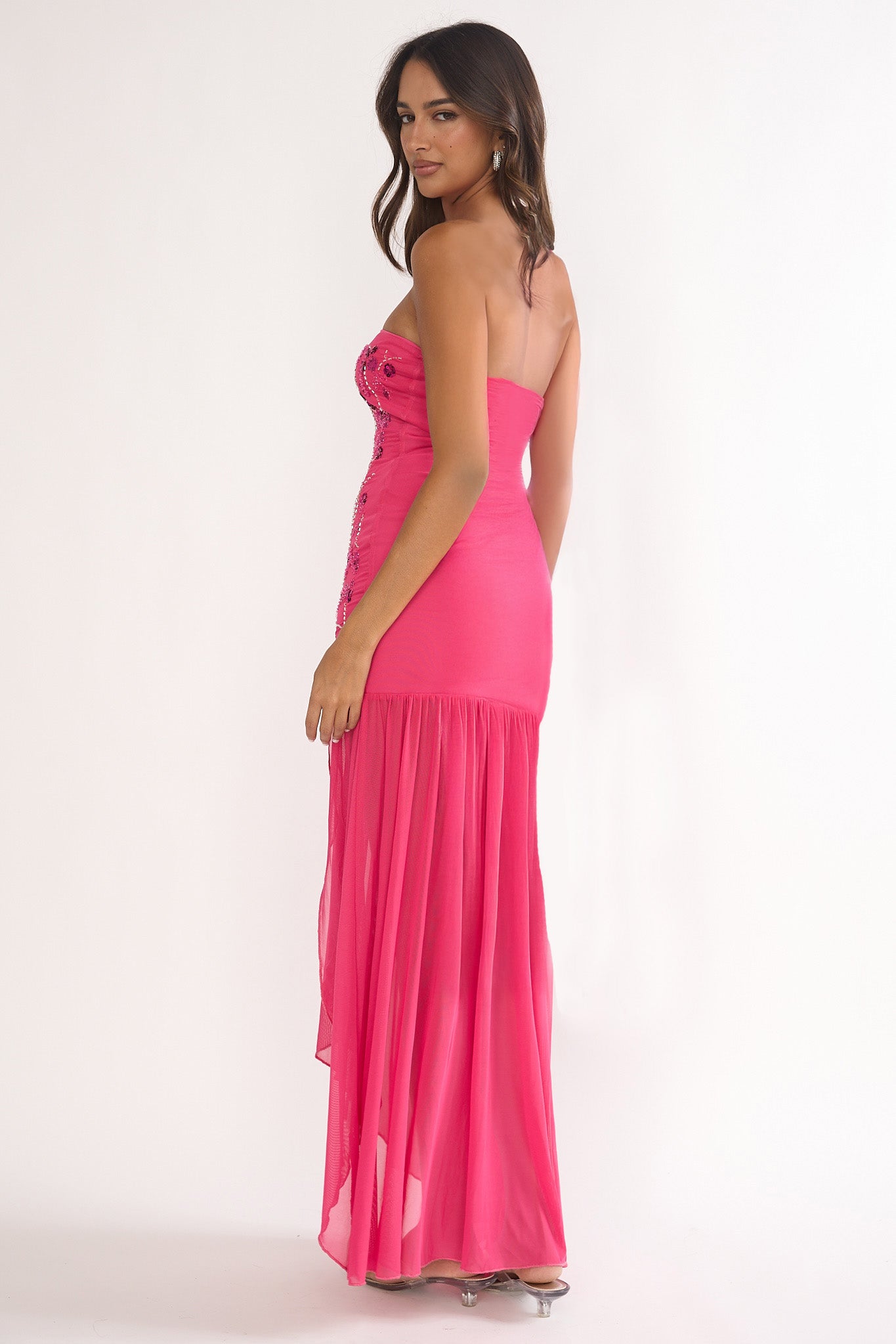 Jezra Strapless Sequin Embellished Maxi Dress Plum-Maymioy