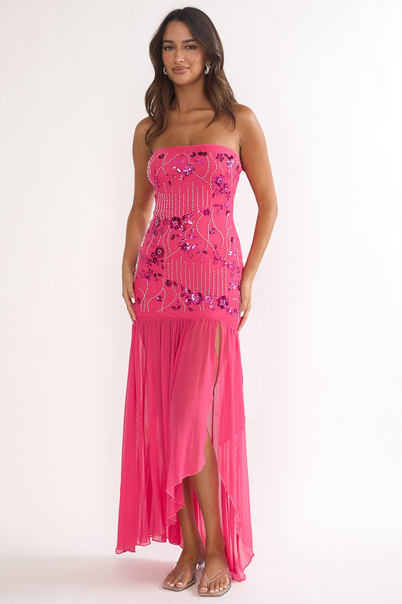 Jezra Strapless Sequin Embellished Maxi Dress Plum-Maymioy
