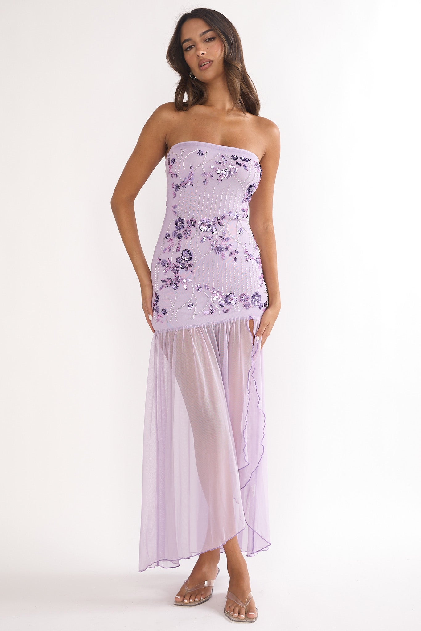 Jezra Strapless Sequin Embellished Maxi Dress Purple-Maymioy