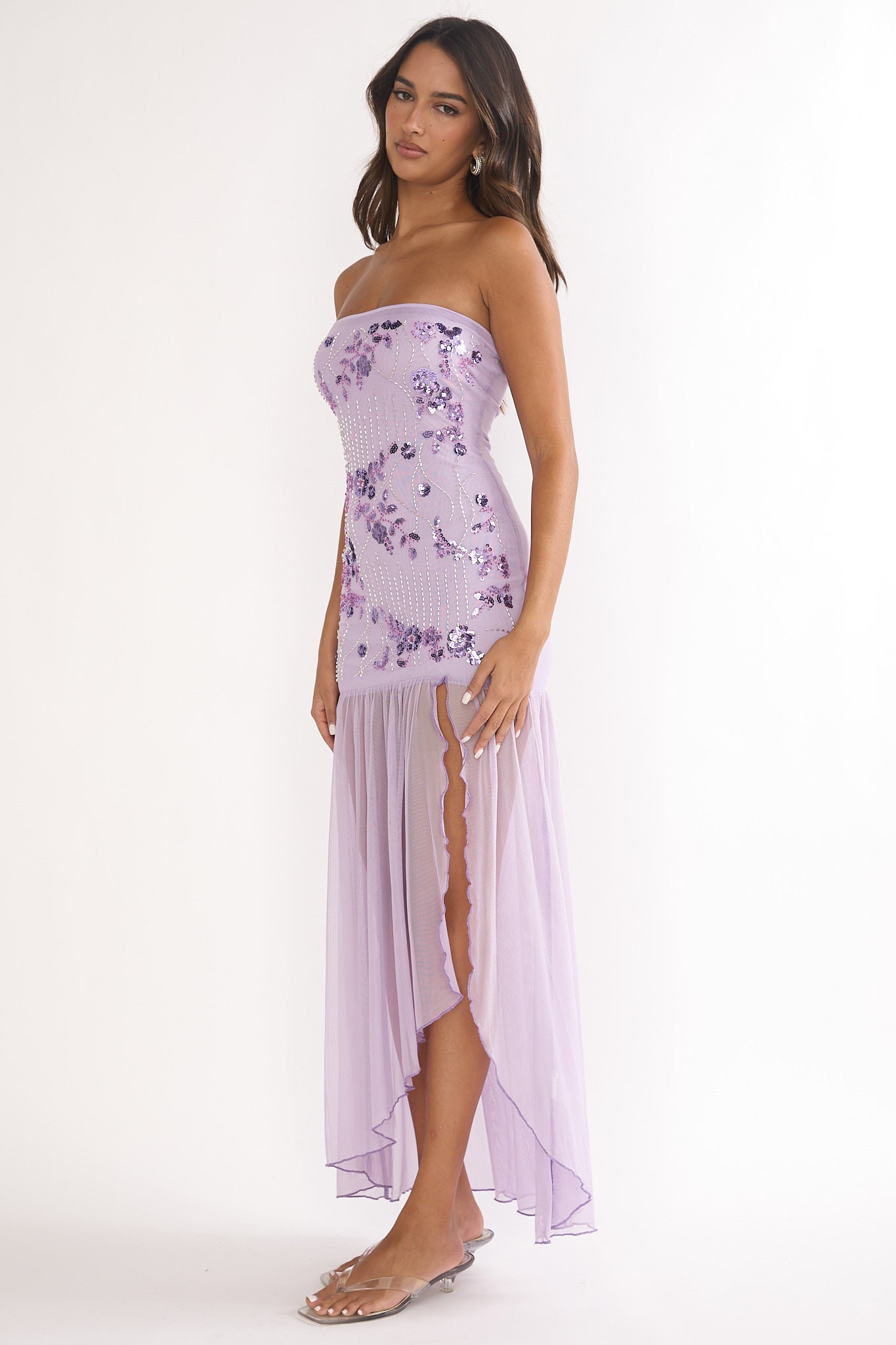 Jezra Strapless Sequin Embellished Maxi Dress Purple-Maymioy
