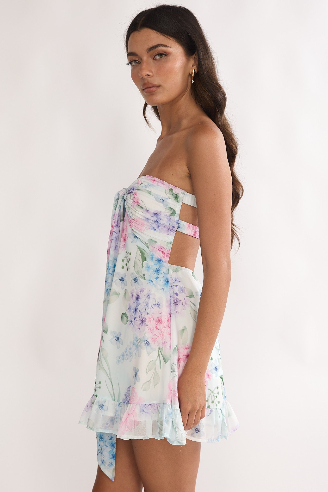 Gloria Day Tied Bust Strapless Mini Dress Lilac-Maymioy